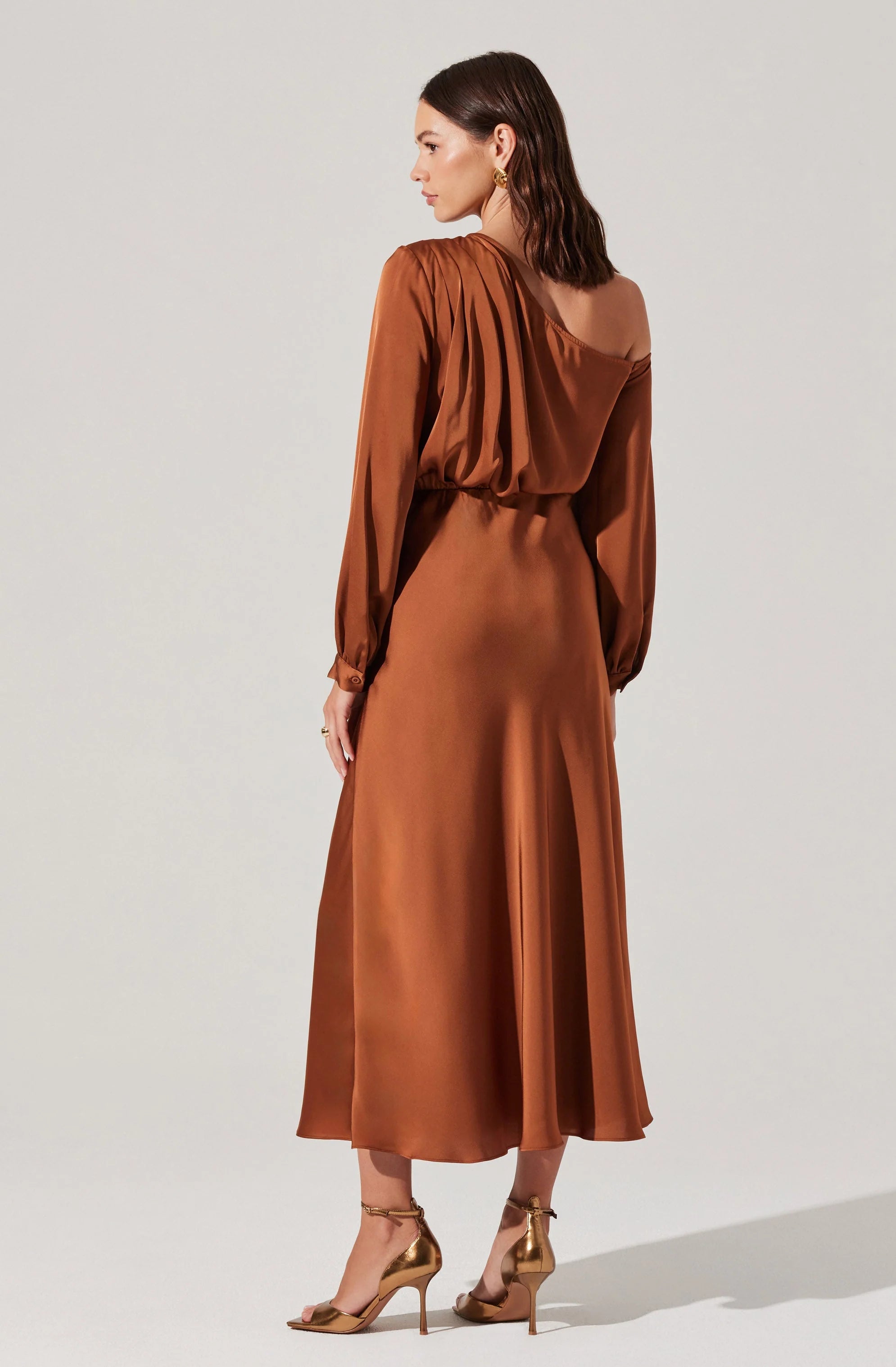 Eloise Satin Off Shoulder Dress COPPER