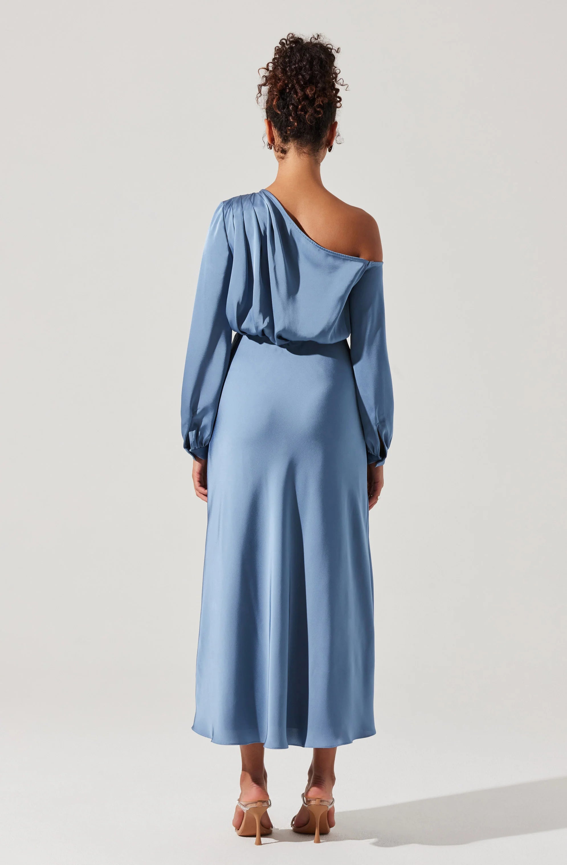 Eloise Satin Off Shoulder Dress SLATE BLUE