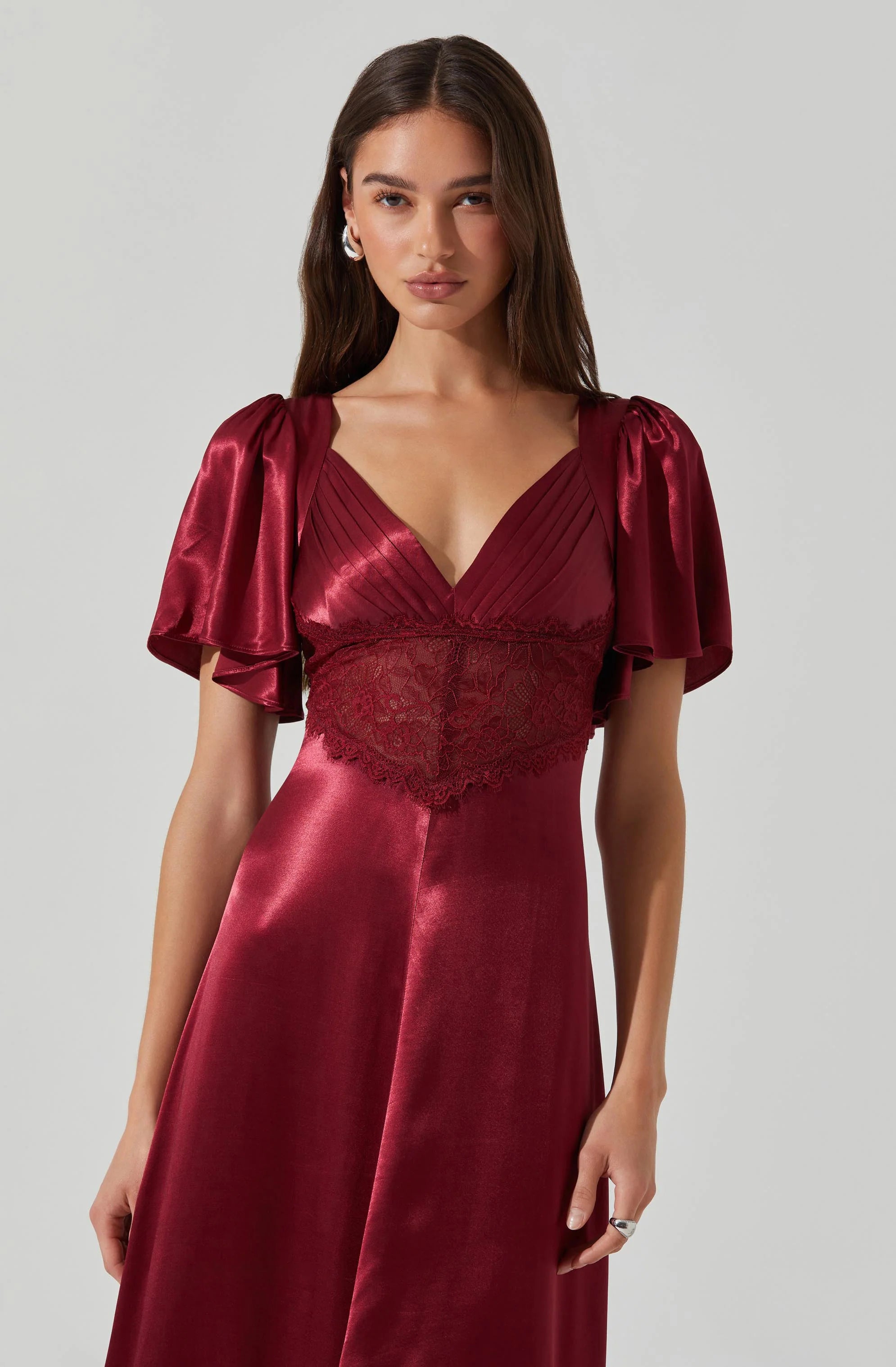 Clarisse Satin V-Neck Midi Dress WINE