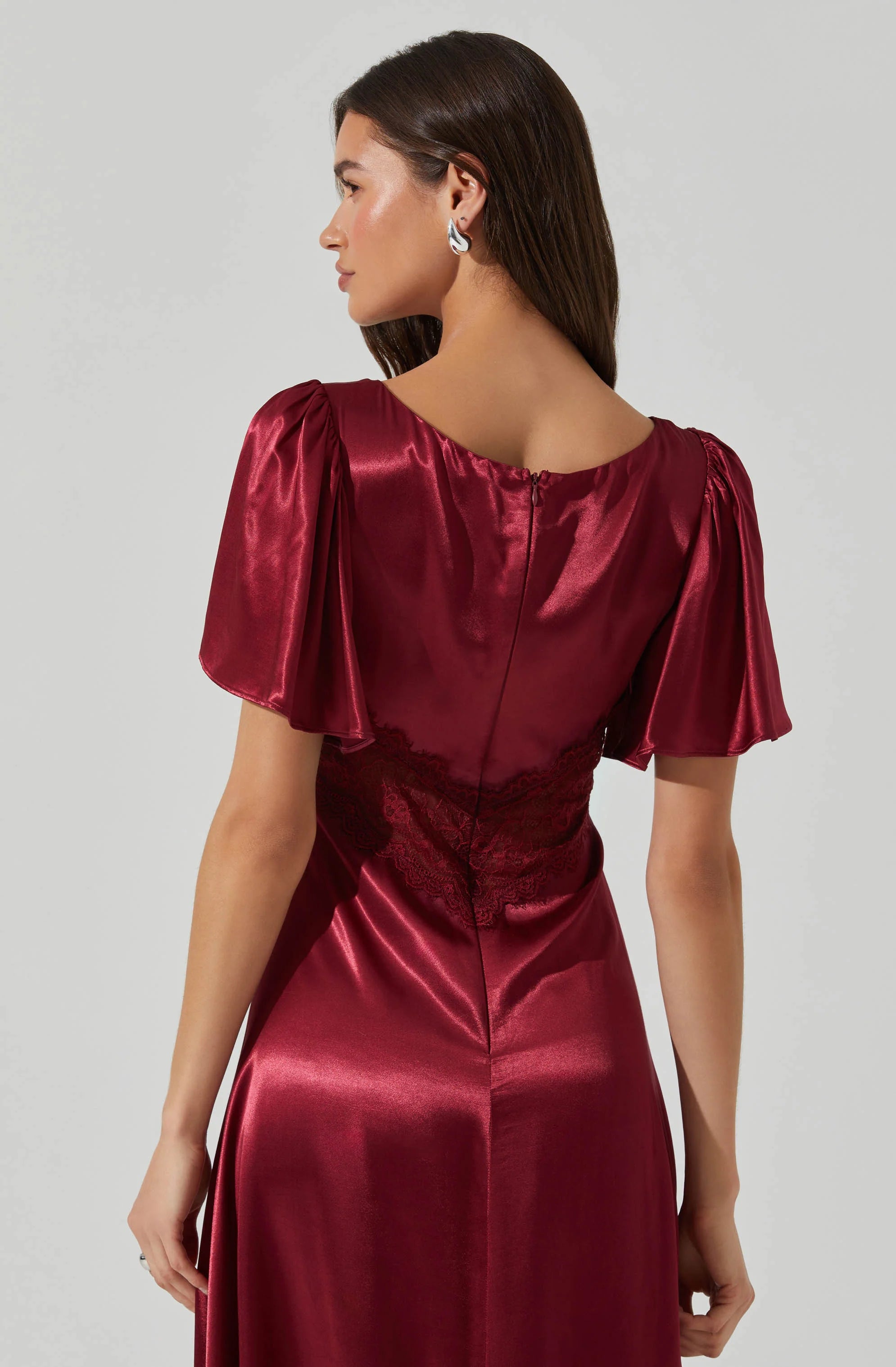 Clarisse Satin V-Neck Midi Dress WINE