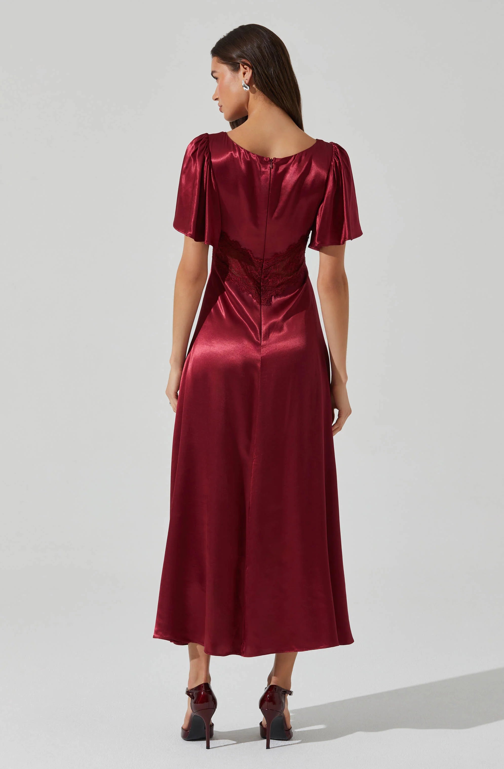 Clarisse Satin V-Neck Midi Dress WINE