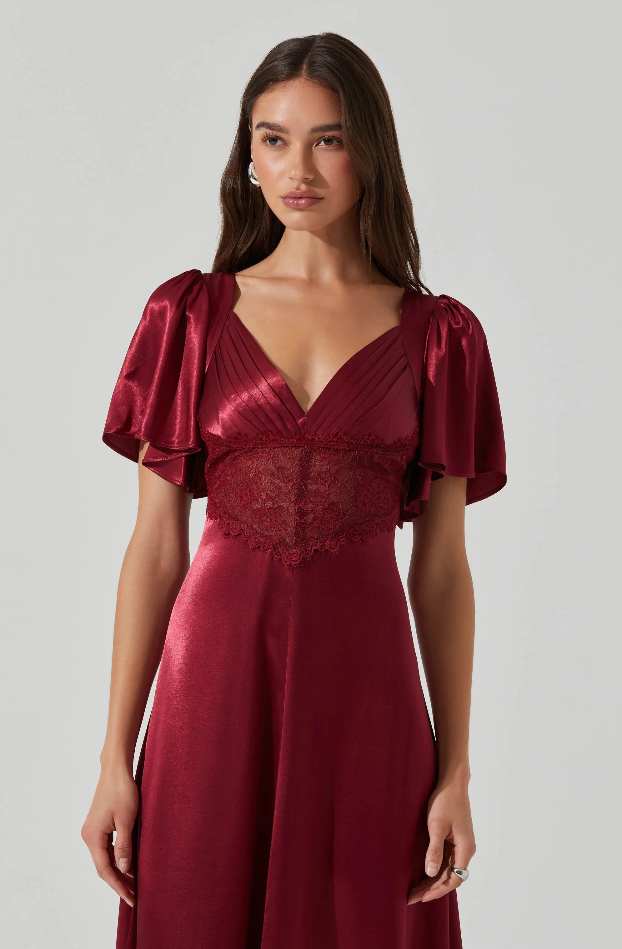 Clarisse Satin V-Neck Midi Dress WINE