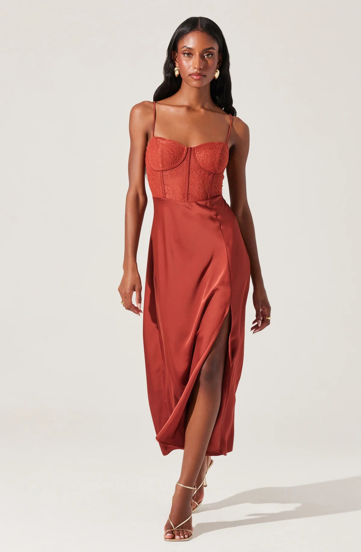 Agathe Bustier Midi Dress RUST