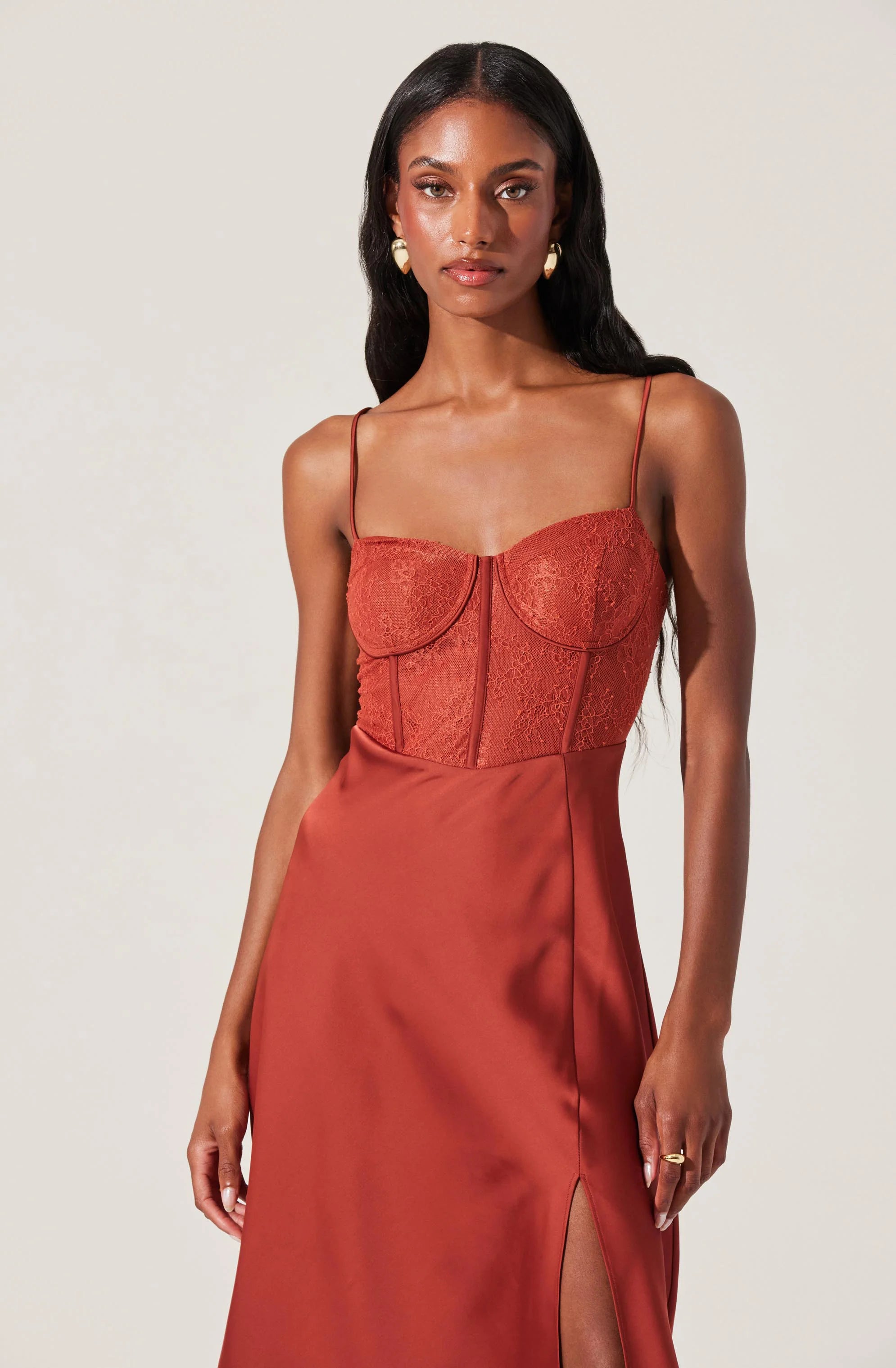 Agathe Bustier Midi Dress RUST