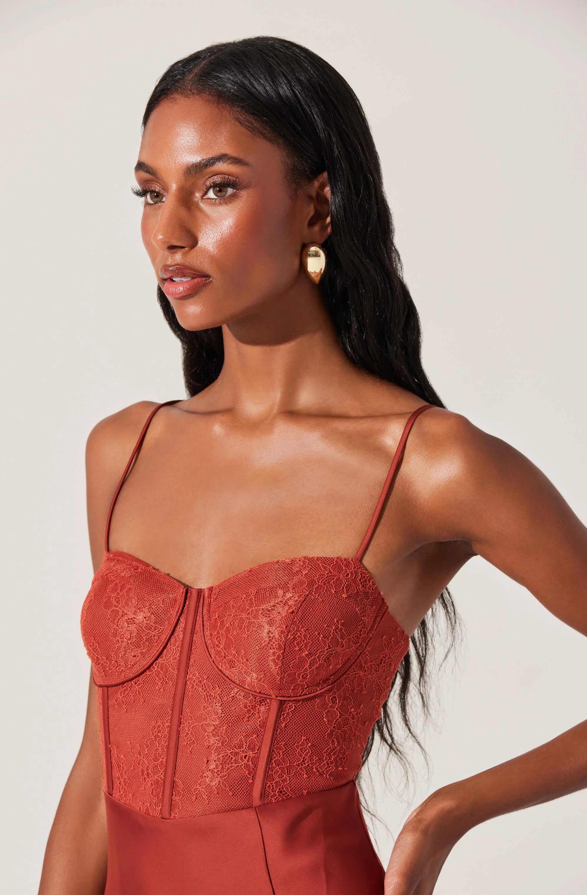 Agathe Bustier Midi Dress RUST