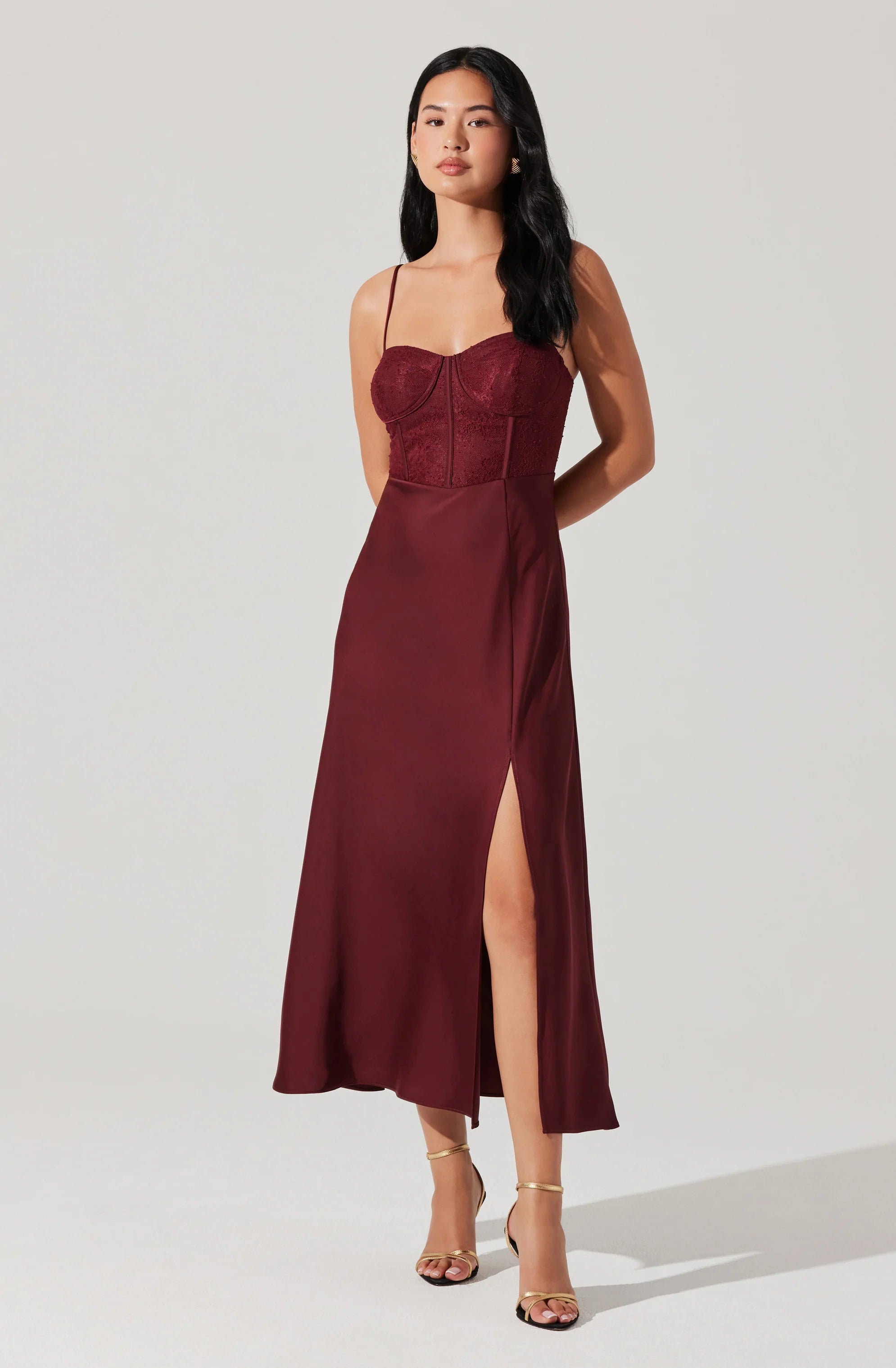 Agathe Bustier Midi Dress WINE