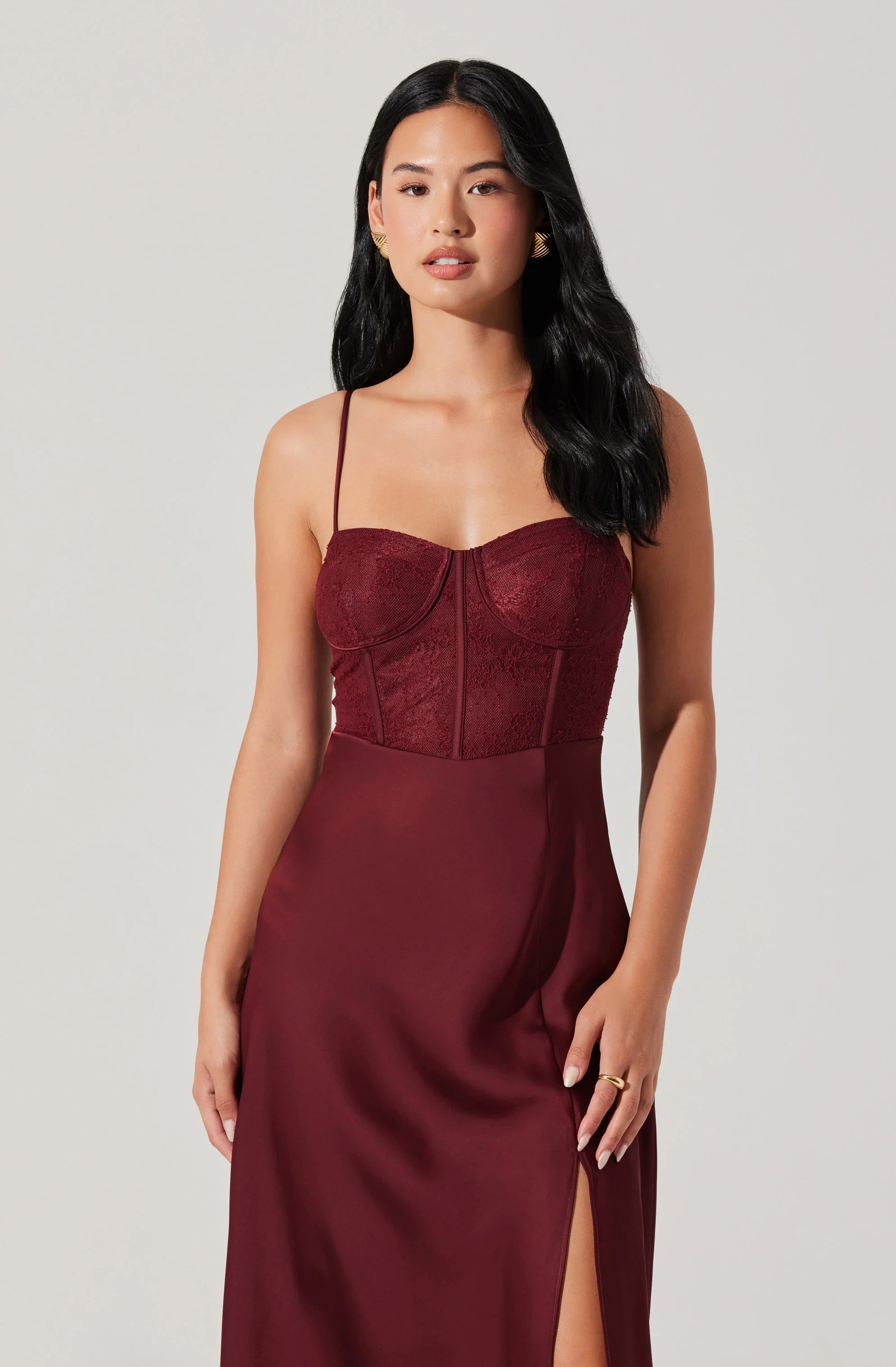 Agathe Bustier Midi Dress WINE