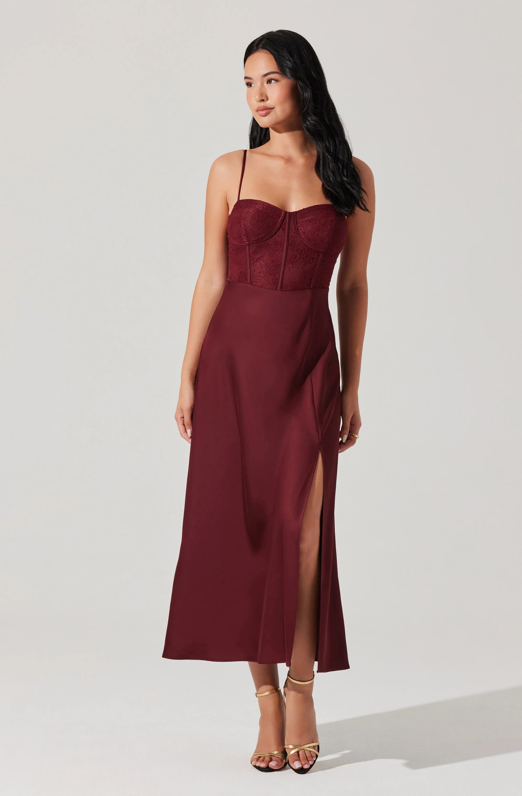 Agathe Bustier Midi Dress WINE