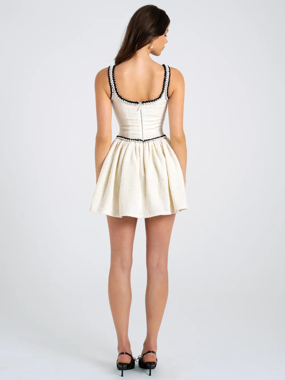 Uneke White Boucle Tweed V Waist Mini Dress