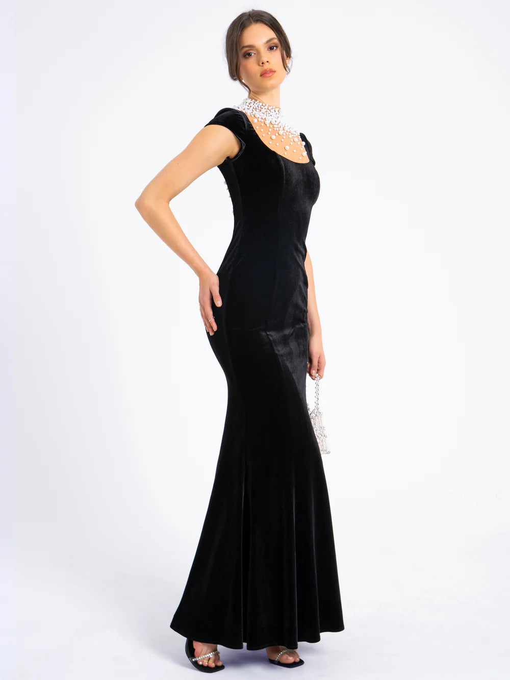 Jane Black Velvet Pearl Gown