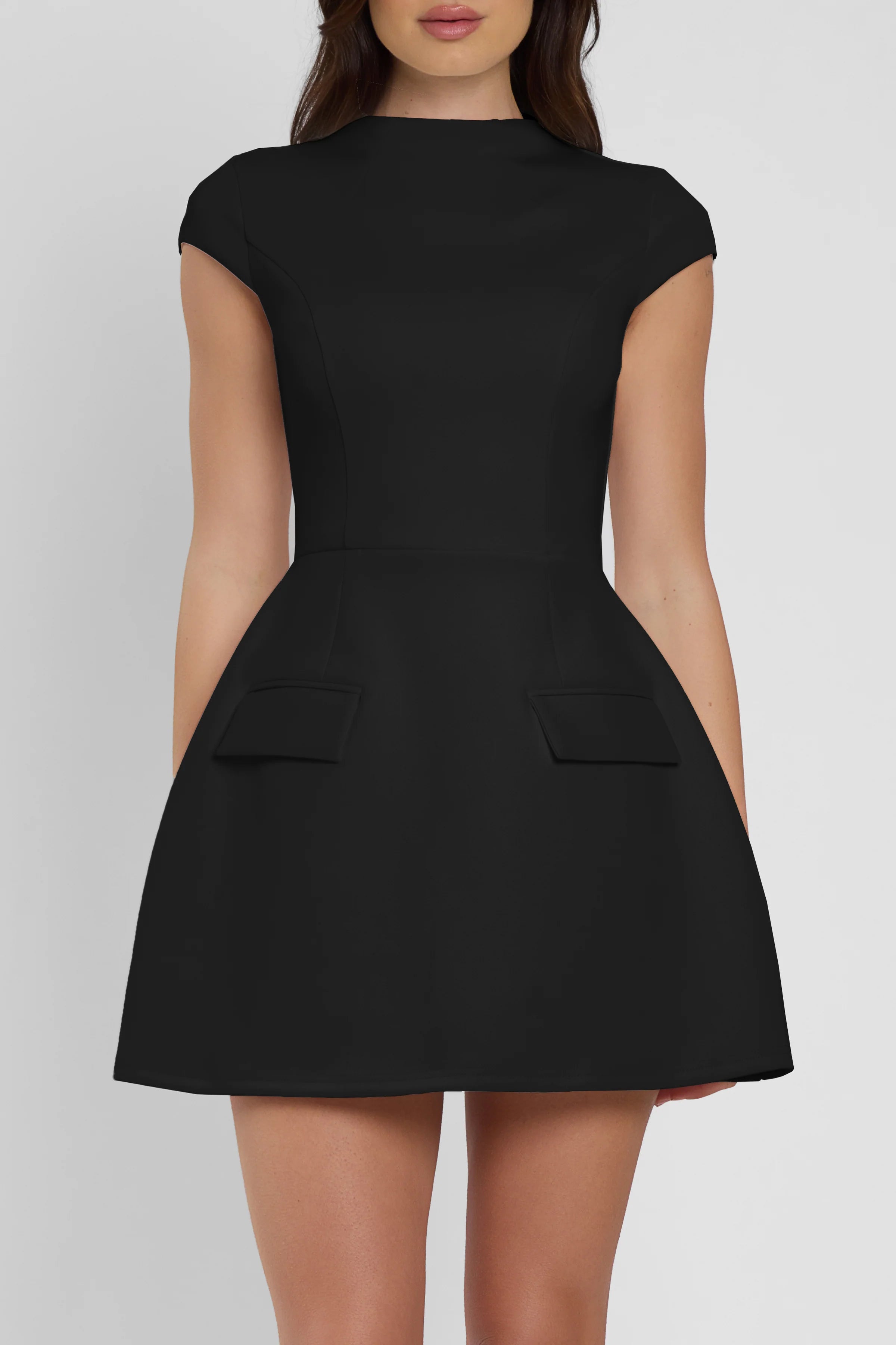 COTE CAP SLEEVE POCKET MINI DRESS - BLACK