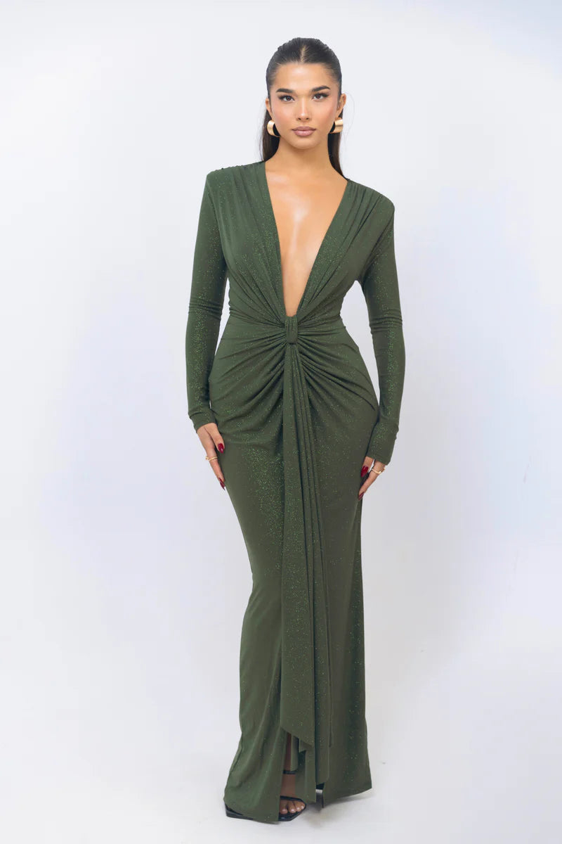 Reine Maxi Glitter Dress  OLIVE