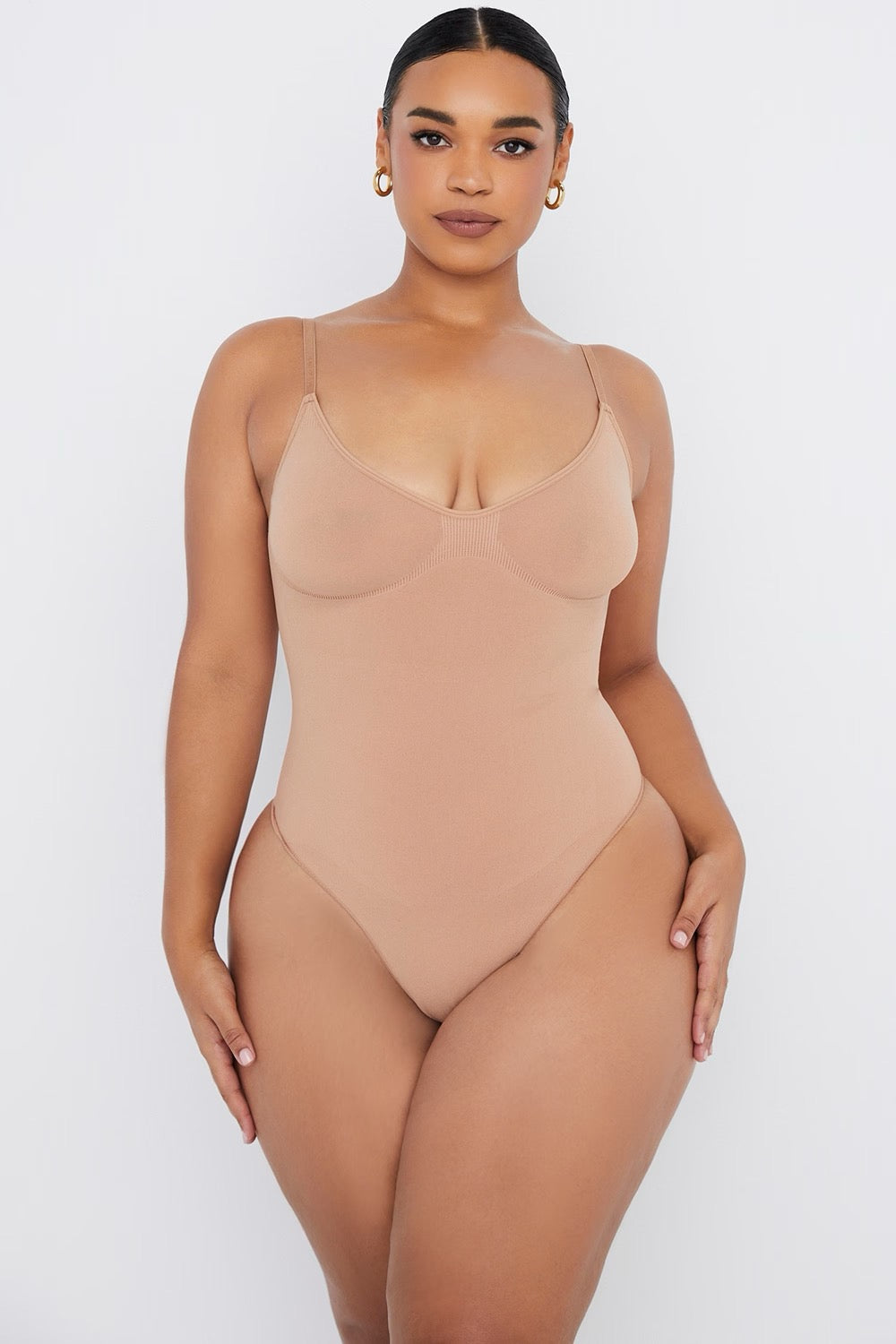 SCULPTING THONG BODYSUIT ALMOND