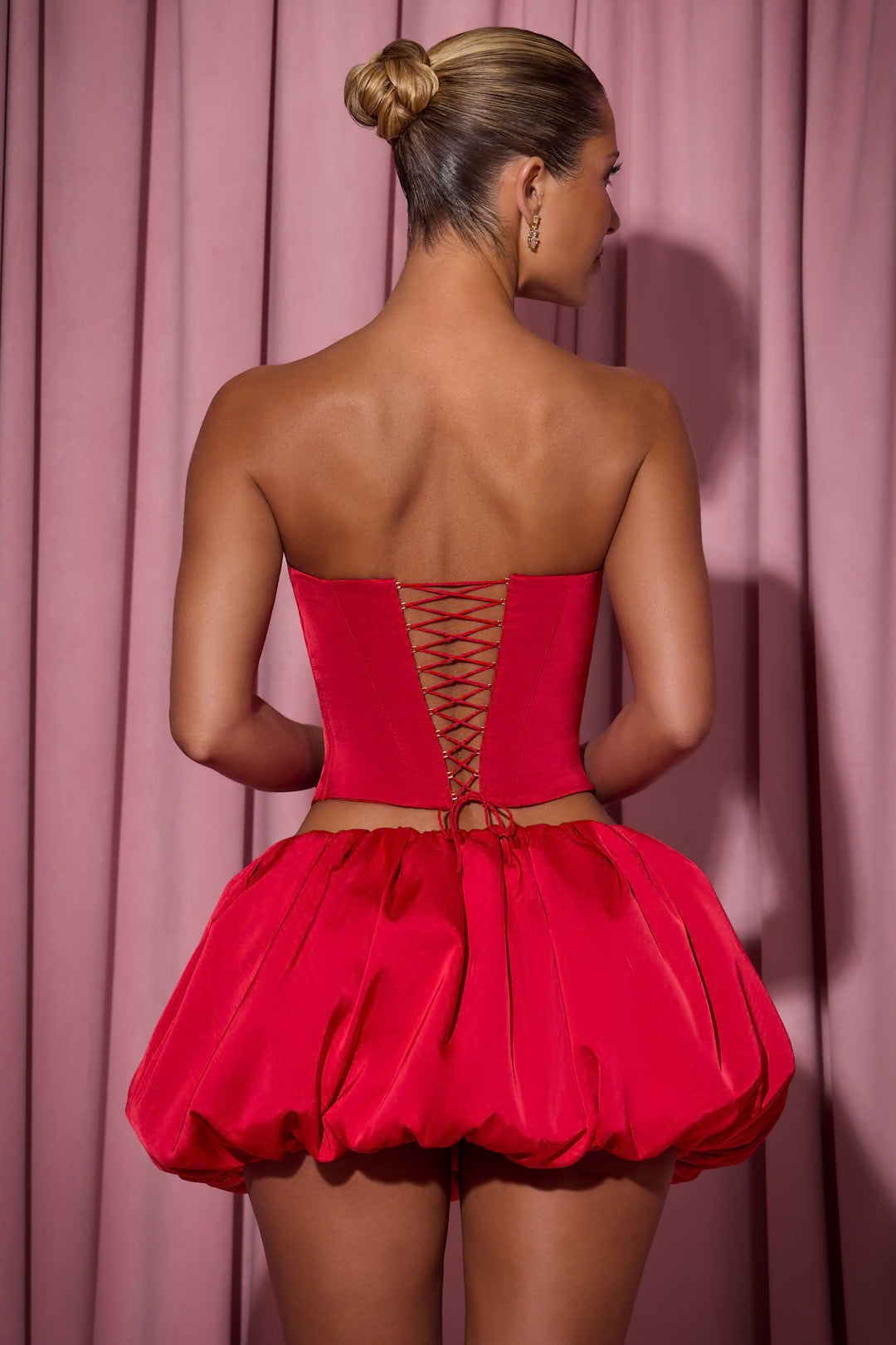 Juliet Heart Cut-Out Strapless Corset Top in Red