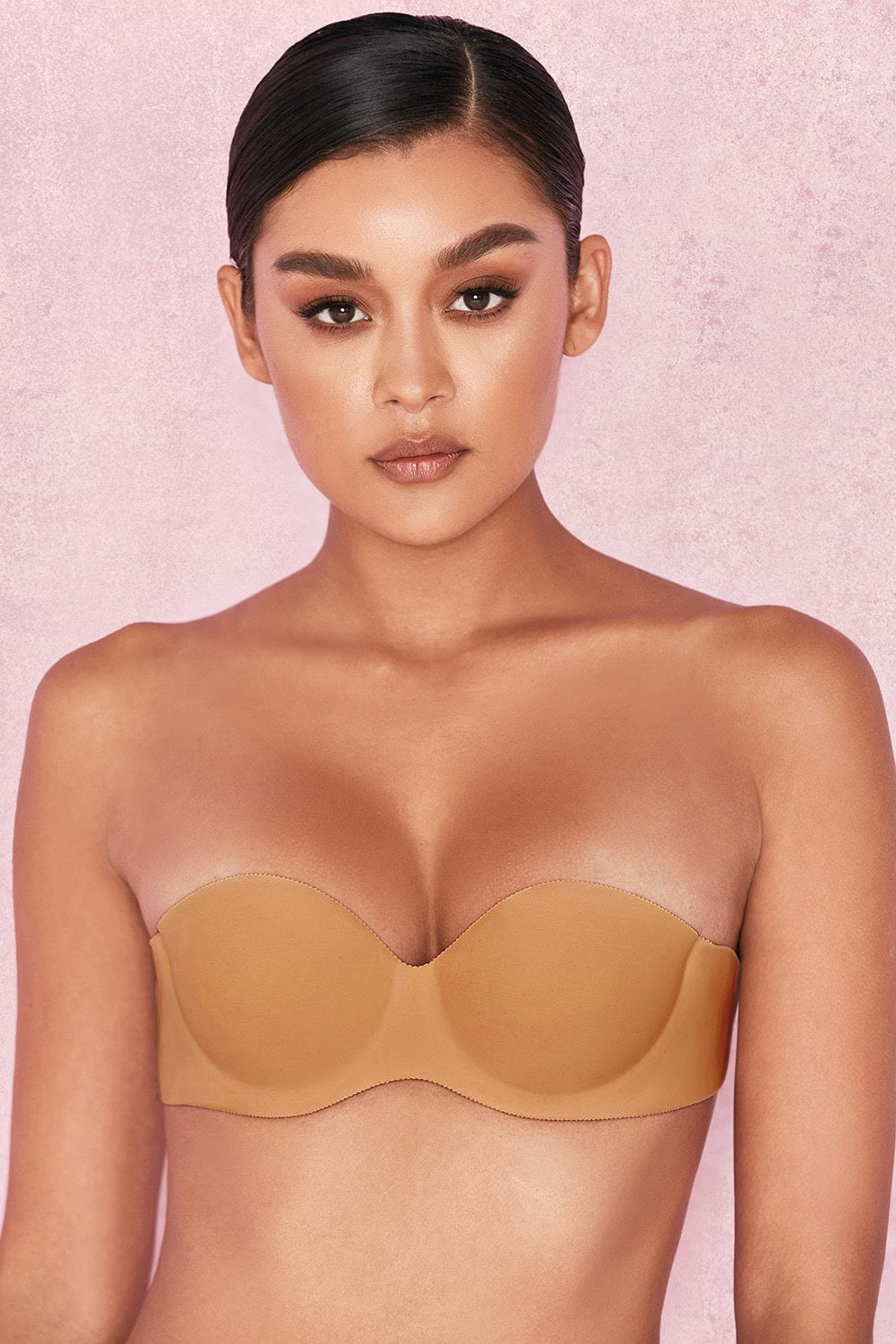 STRAPLESS BACKLESS MOULDED STICKY BRA - CARAMEL