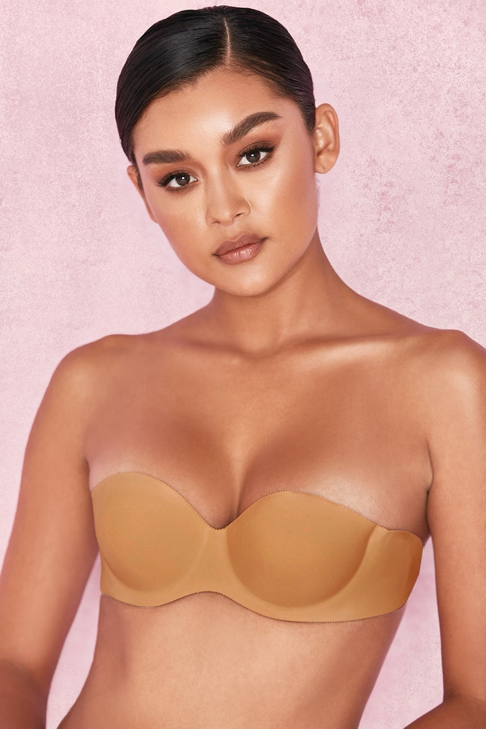 STRAPLESS BACKLESS MOULDED STICKY BRA - CARAMEL