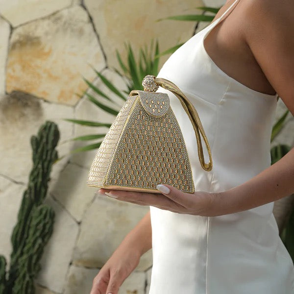 CRYSTAL PYRAMID HANDBAG GOLD