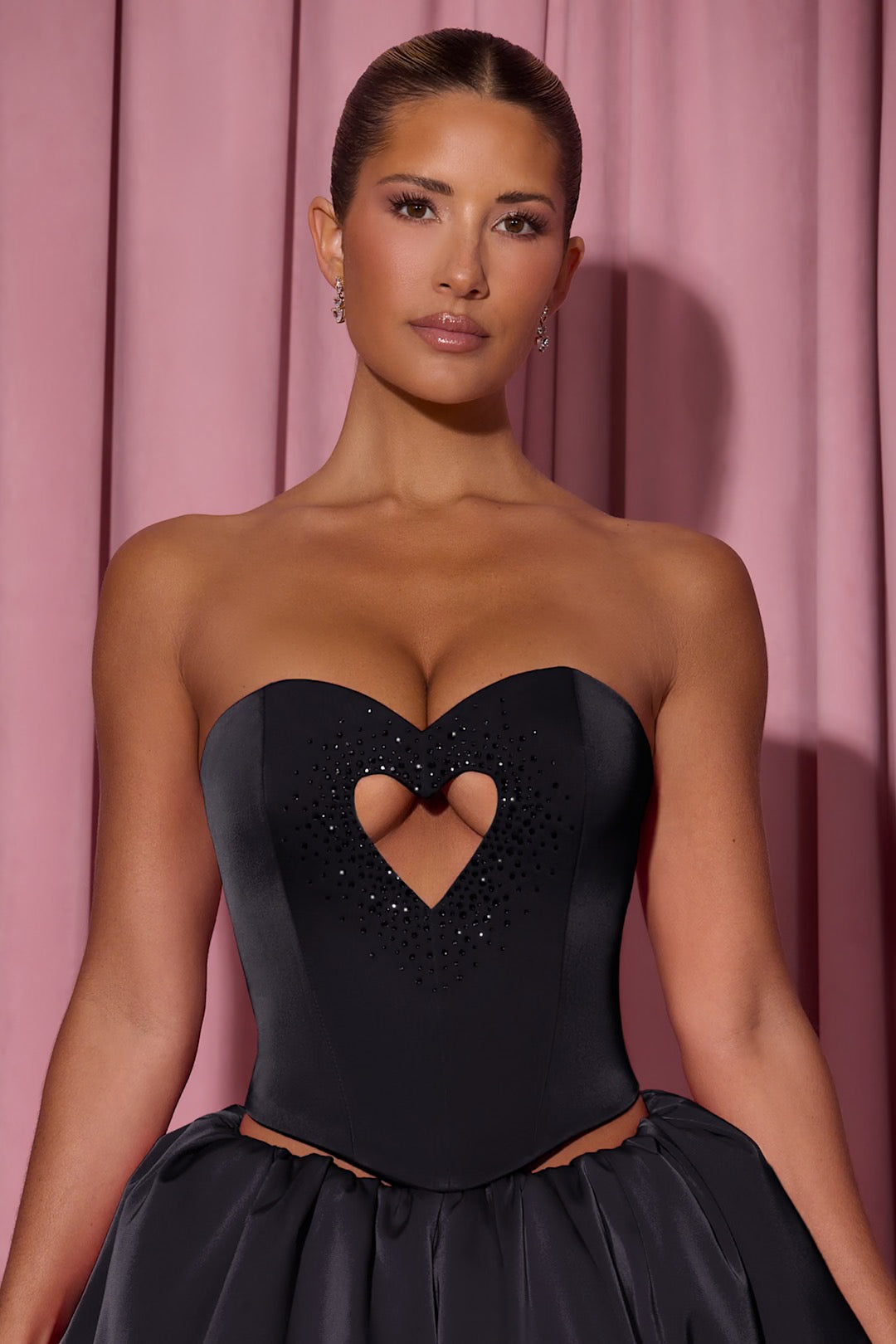 Juliet Heart Cut-Out Strapless Corset Top in Black