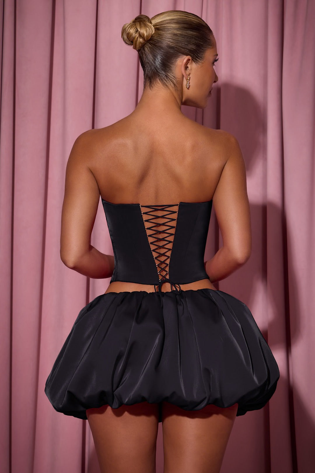 Juliet Heart Cut-Out Strapless Corset Top in Black