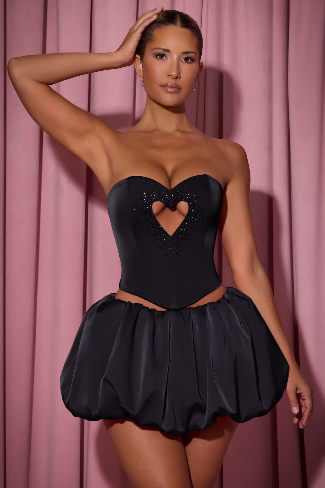 Juliet Heart Cut-Out Strapless Corset Top in Black