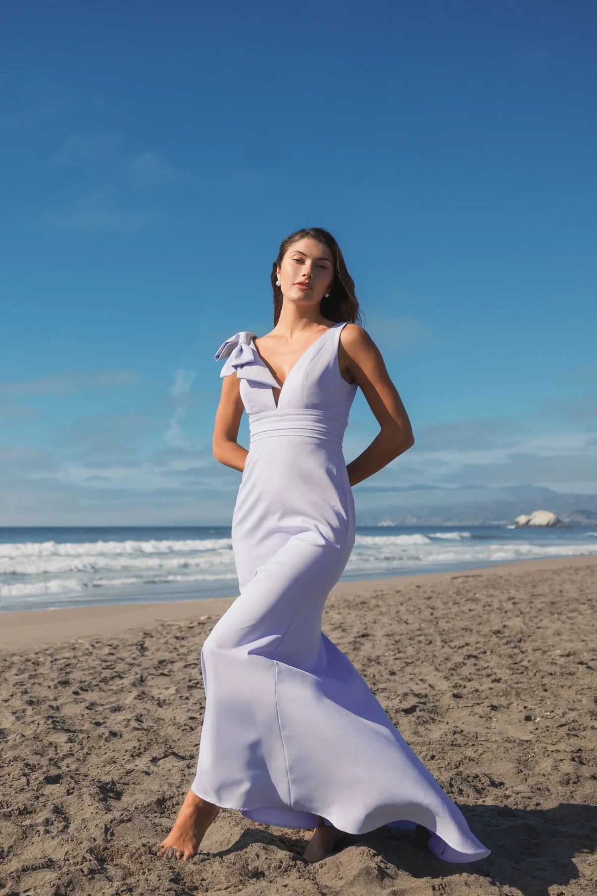 OCEANIC GOWN WITH V-NECK AND BOW Purple