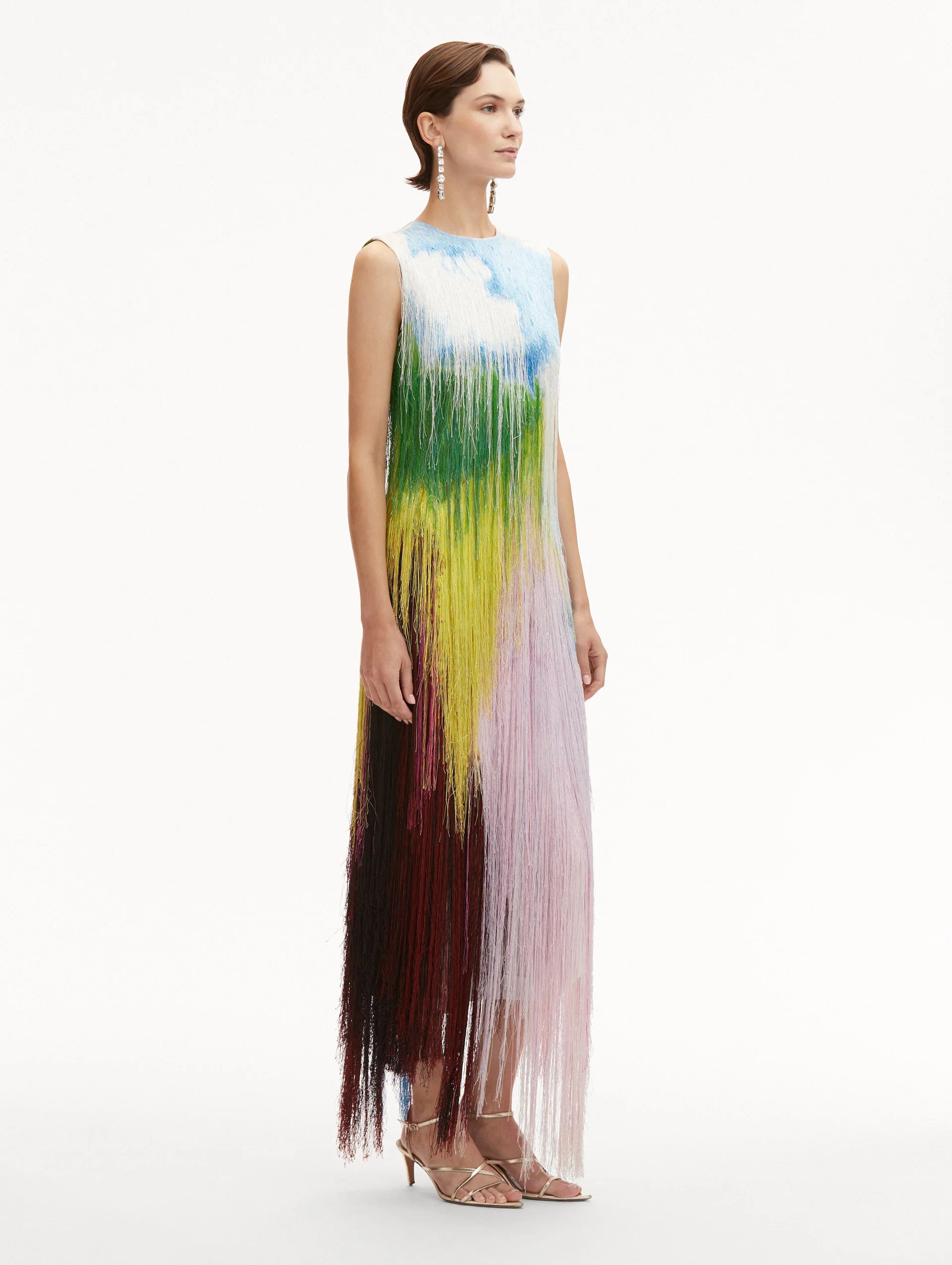 ARTISTIC WATERCOLOR FRINGE COCKTAIL MIDI DRESS