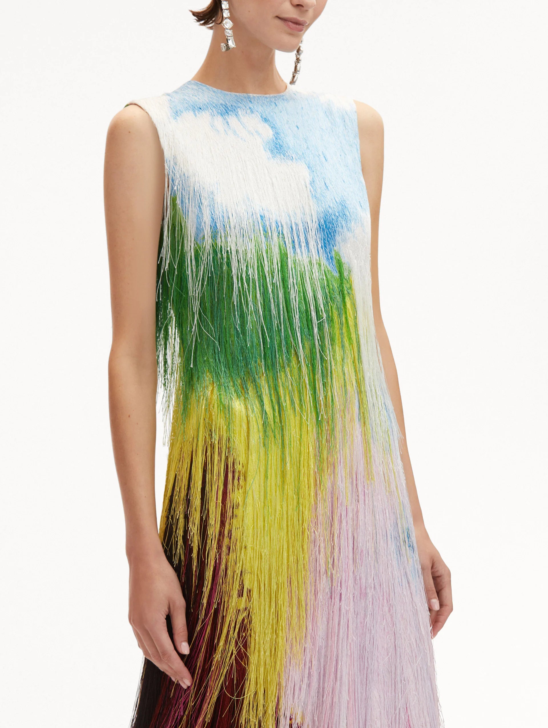 ARTISTIC WATERCOLOR FRINGE COCKTAIL MIDI DRESS