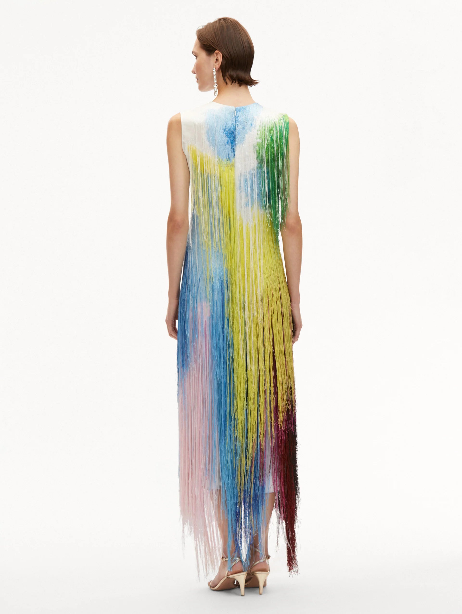 ARTISTIC WATERCOLOR FRINGE COCKTAIL MIDI DRESS