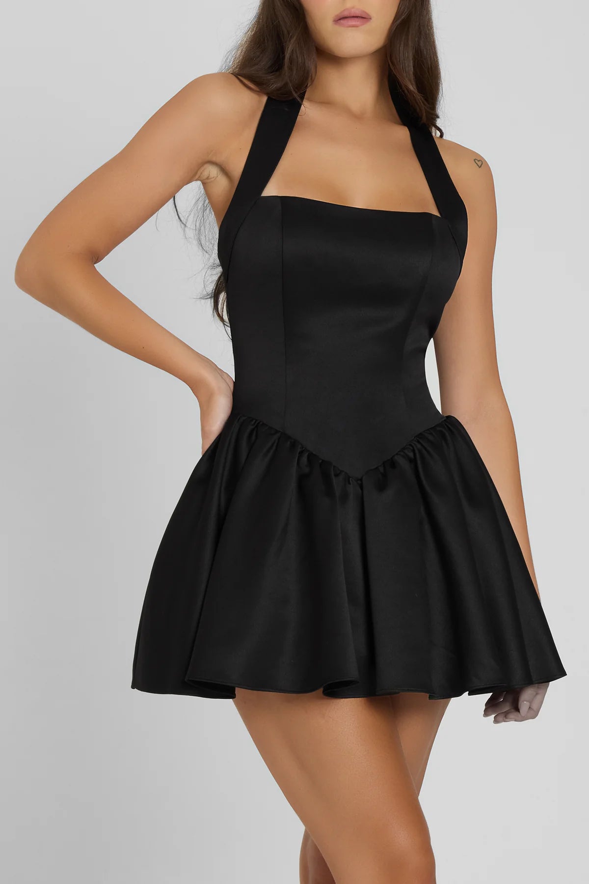 GERALDINE HALTER CORSET MINI DRESS - BLACK