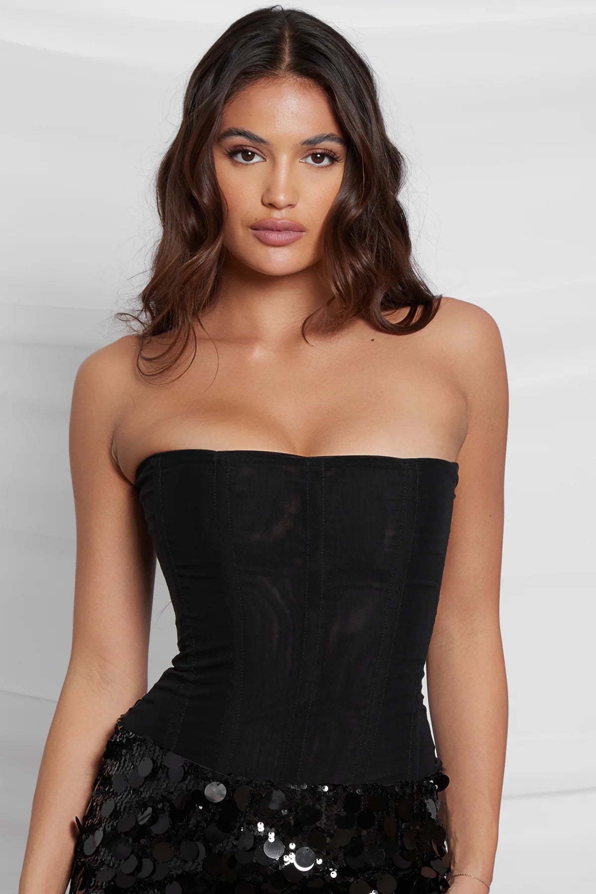 SABINE MESH CORSET TOP - BLACK