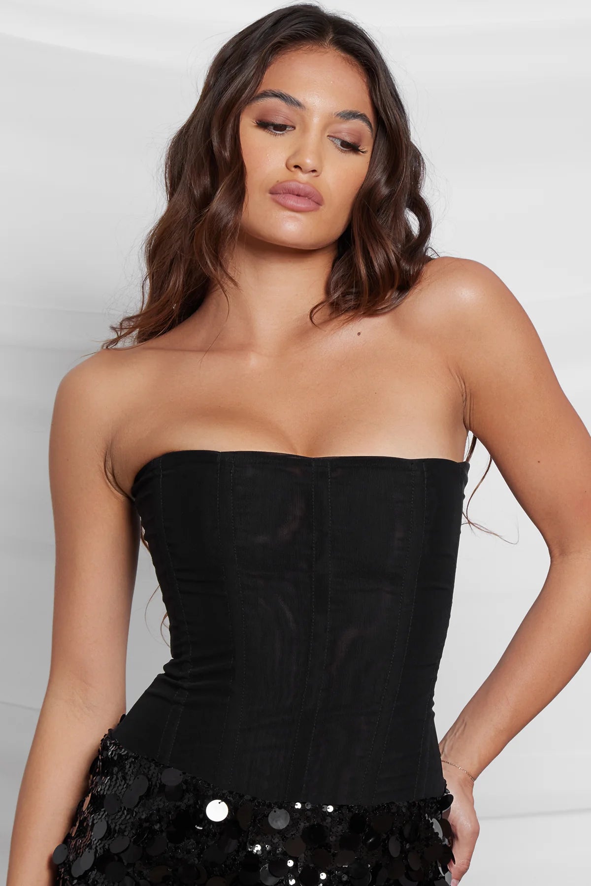 SABINE MESH CORSET TOP - BLACK