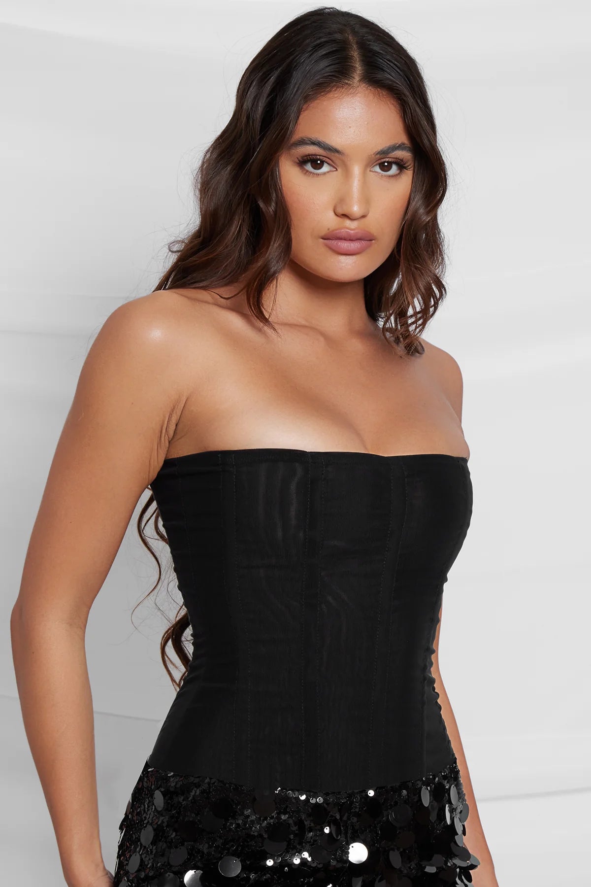 SABINE MESH CORSET TOP - BLACK