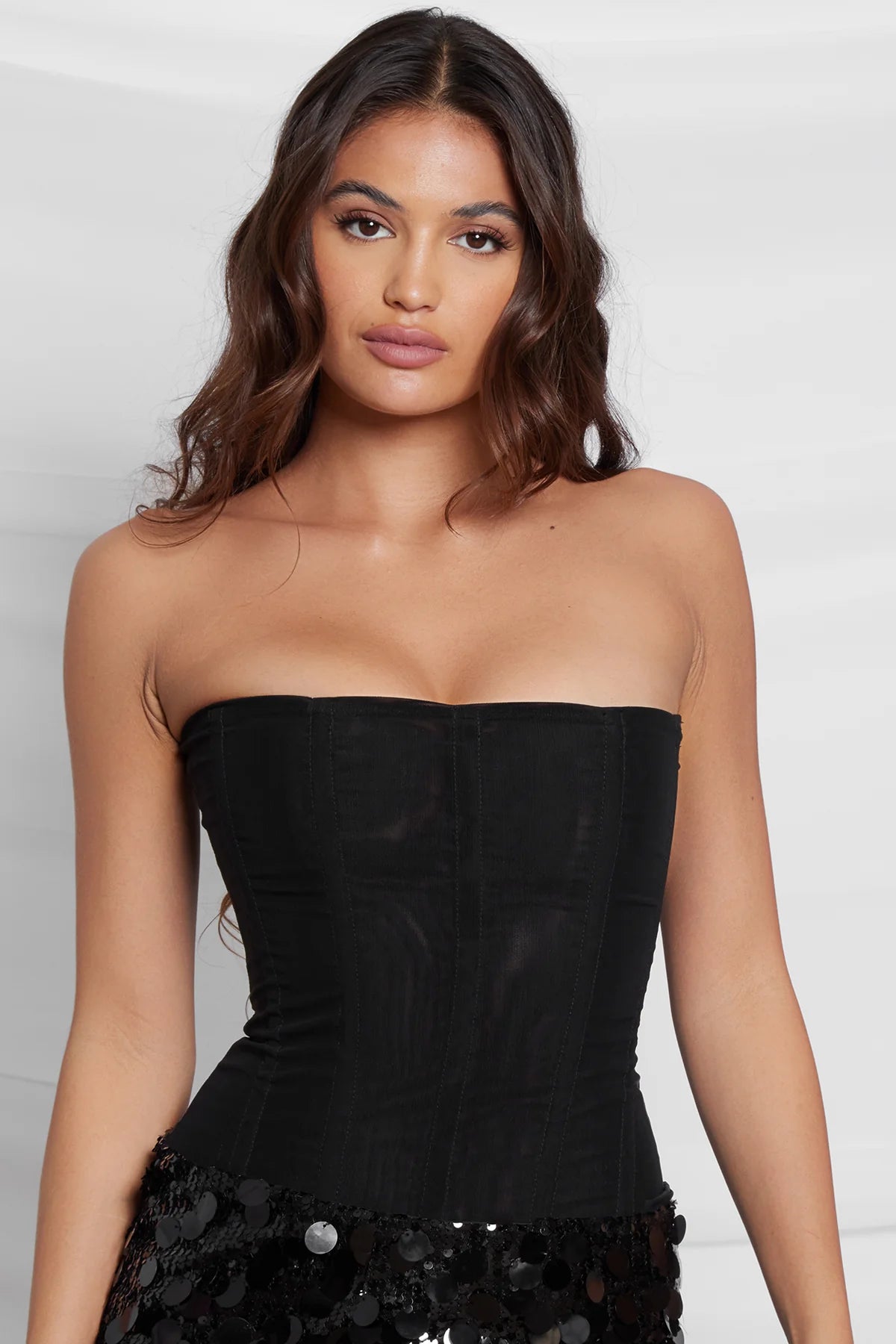 SABINE MESH CORSET TOP - BLACK