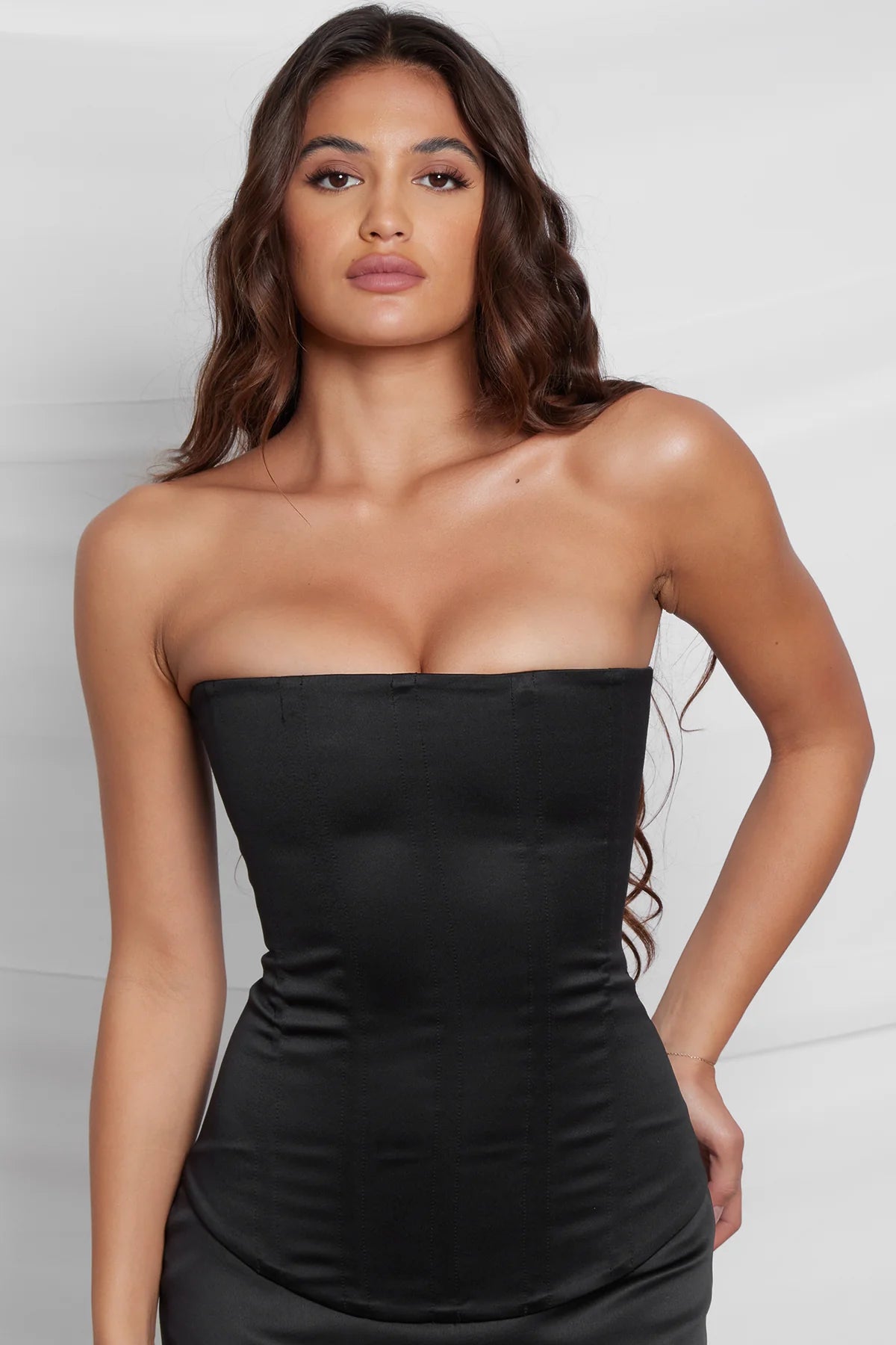 FLAVIE SATIN CORSET TOP - BLACK