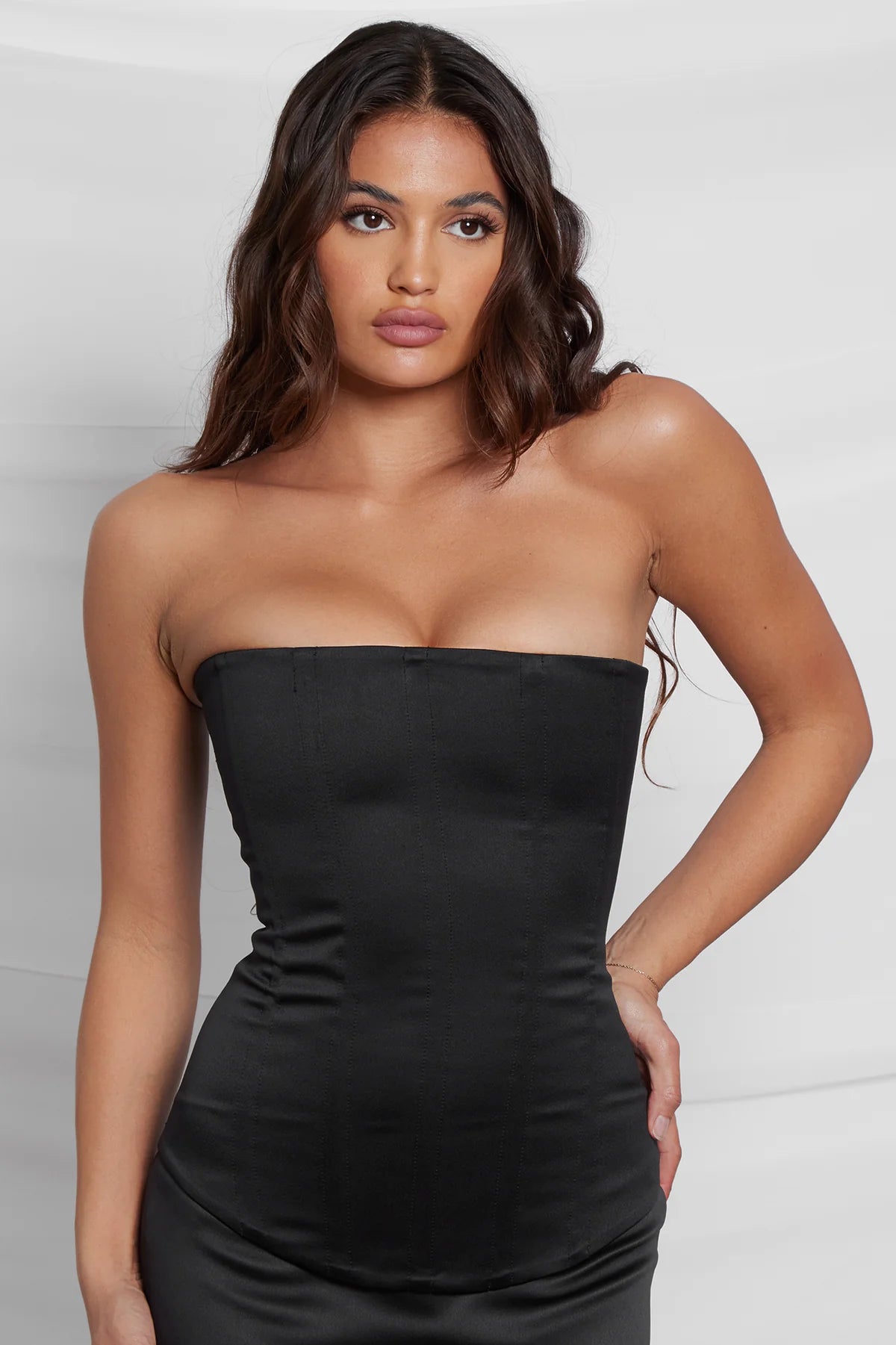 FLAVIE SATIN CORSET TOP - BLACK