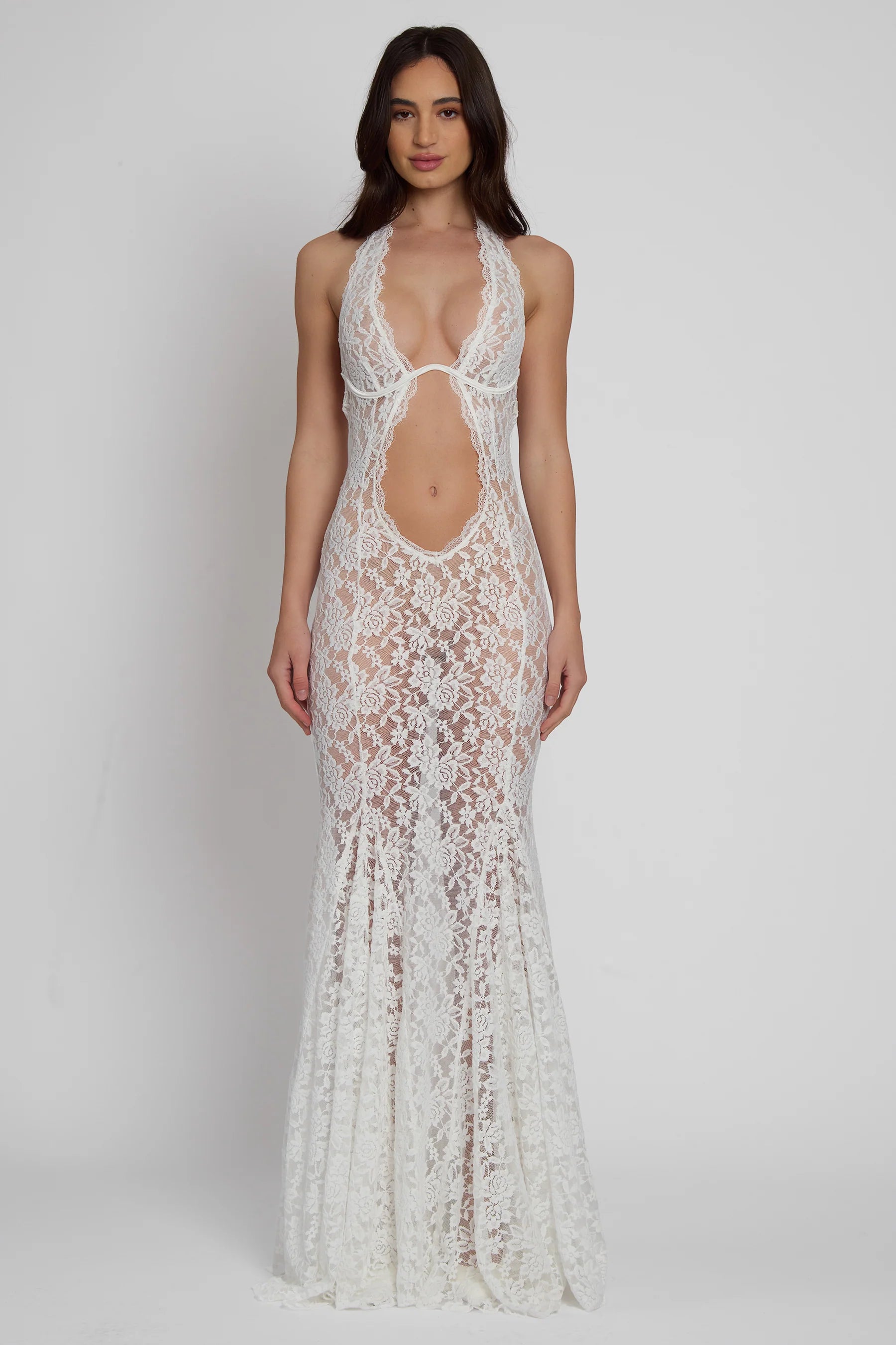 BERNADETTE LACE BUSTIER MAXI DRESS WHITE