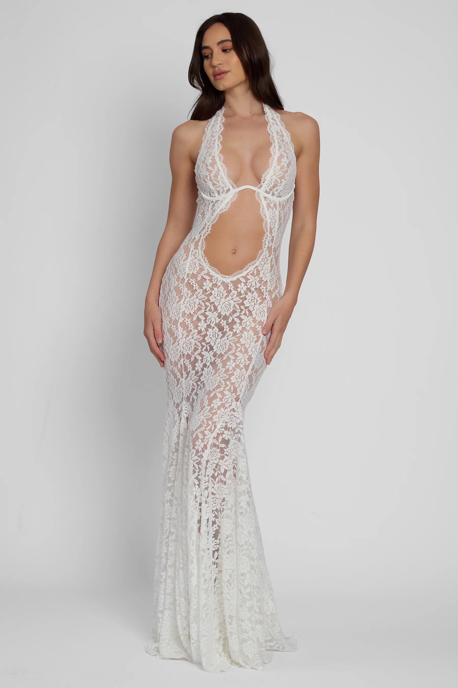 BERNADETTE LACE BUSTIER MAXI DRESS WHITE