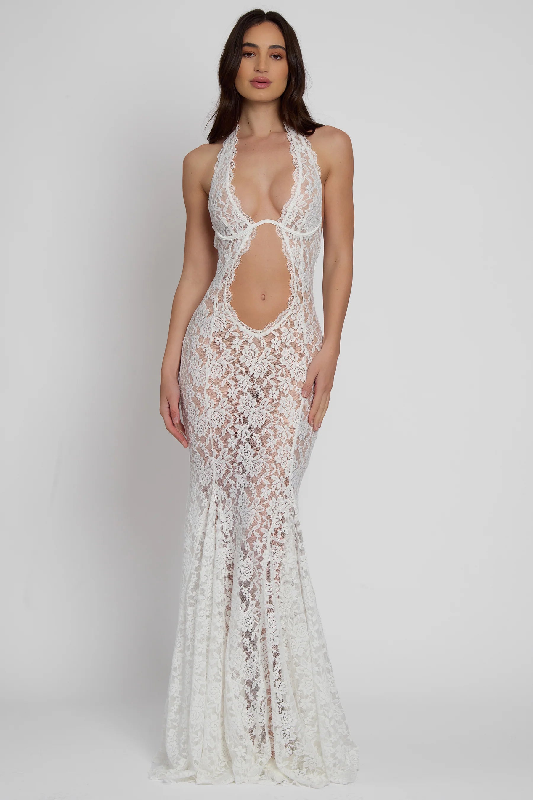 BERNADETTE LACE BUSTIER MAXI DRESS WHITE