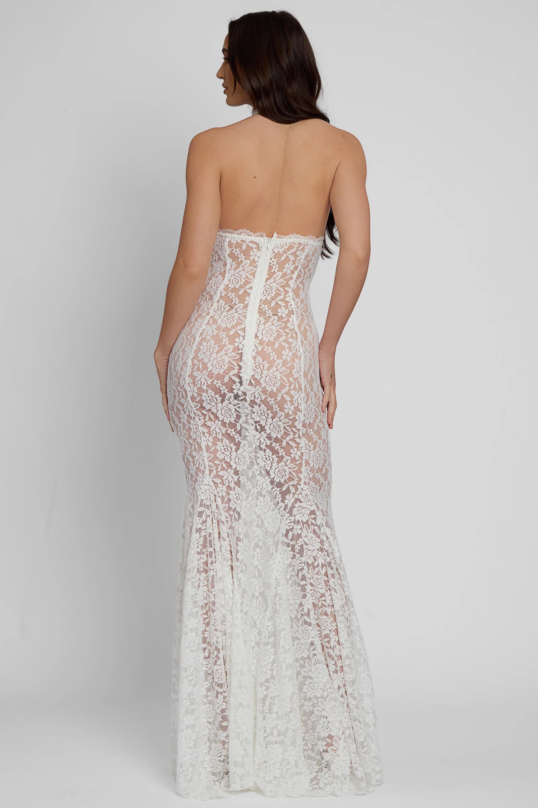 BERNADETTE LACE BUSTIER MAXI DRESS WHITE