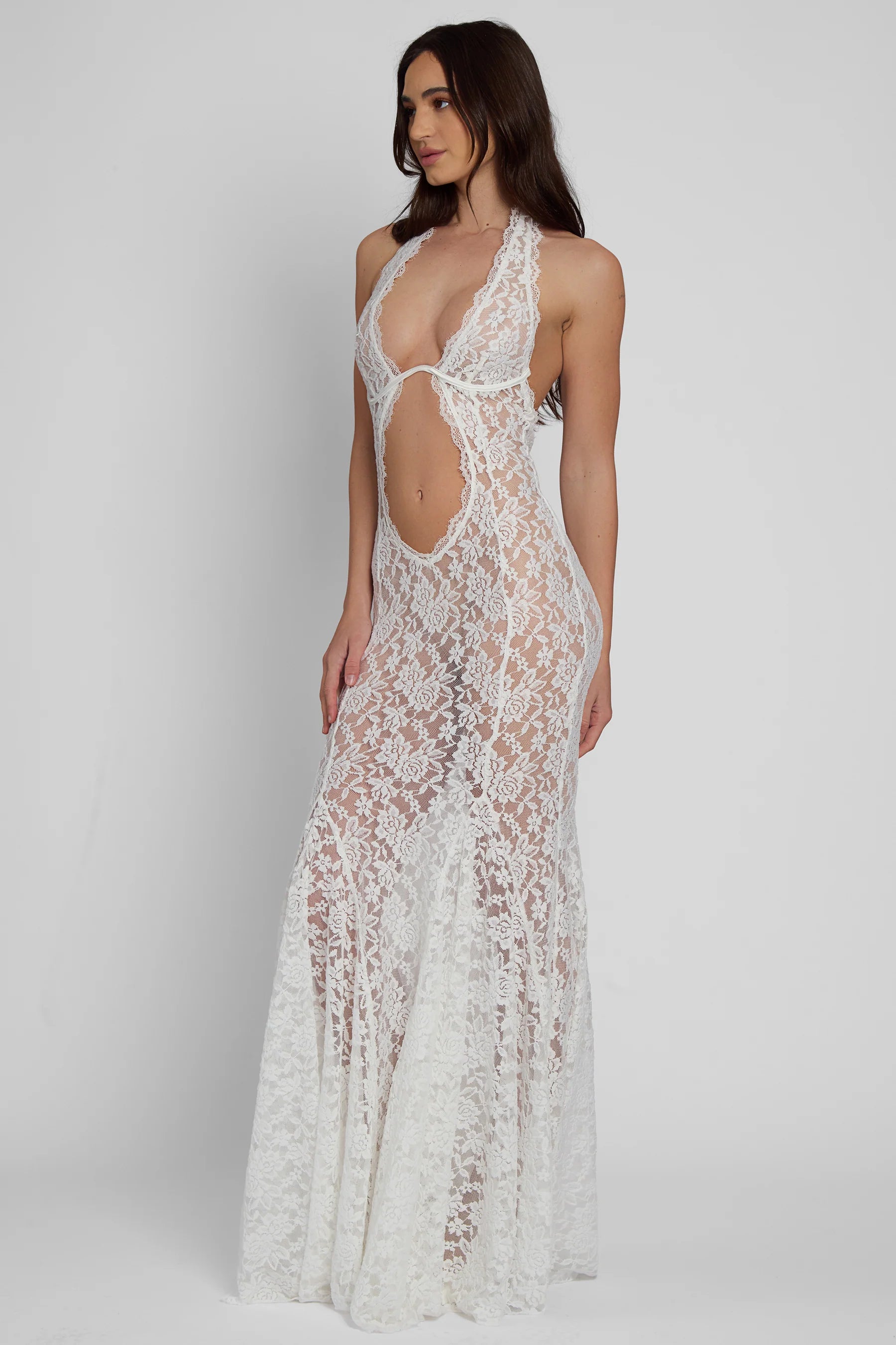 BERNADETTE LACE BUSTIER MAXI DRESS WHITE