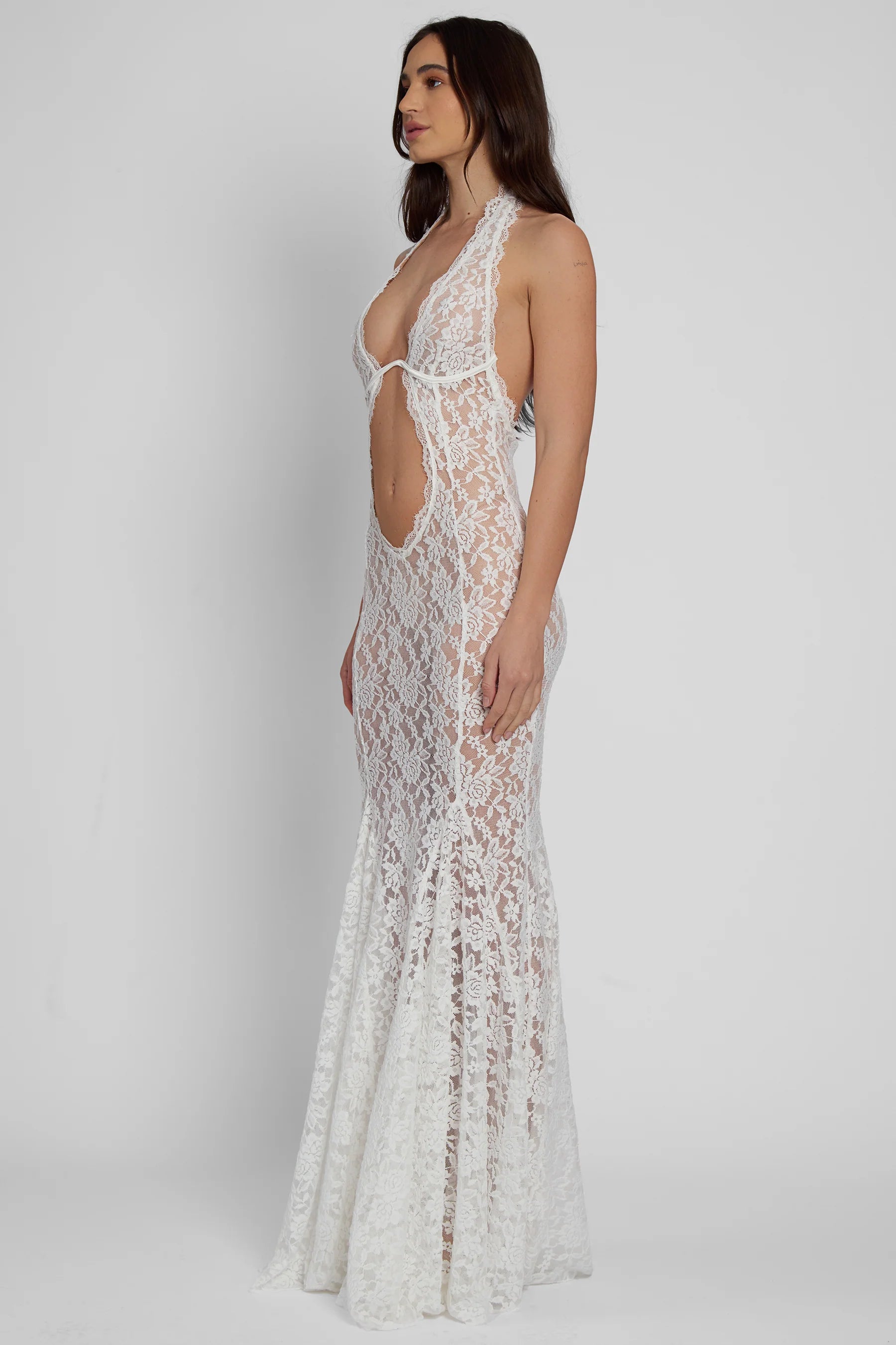 BERNADETTE LACE BUSTIER MAXI DRESS WHITE