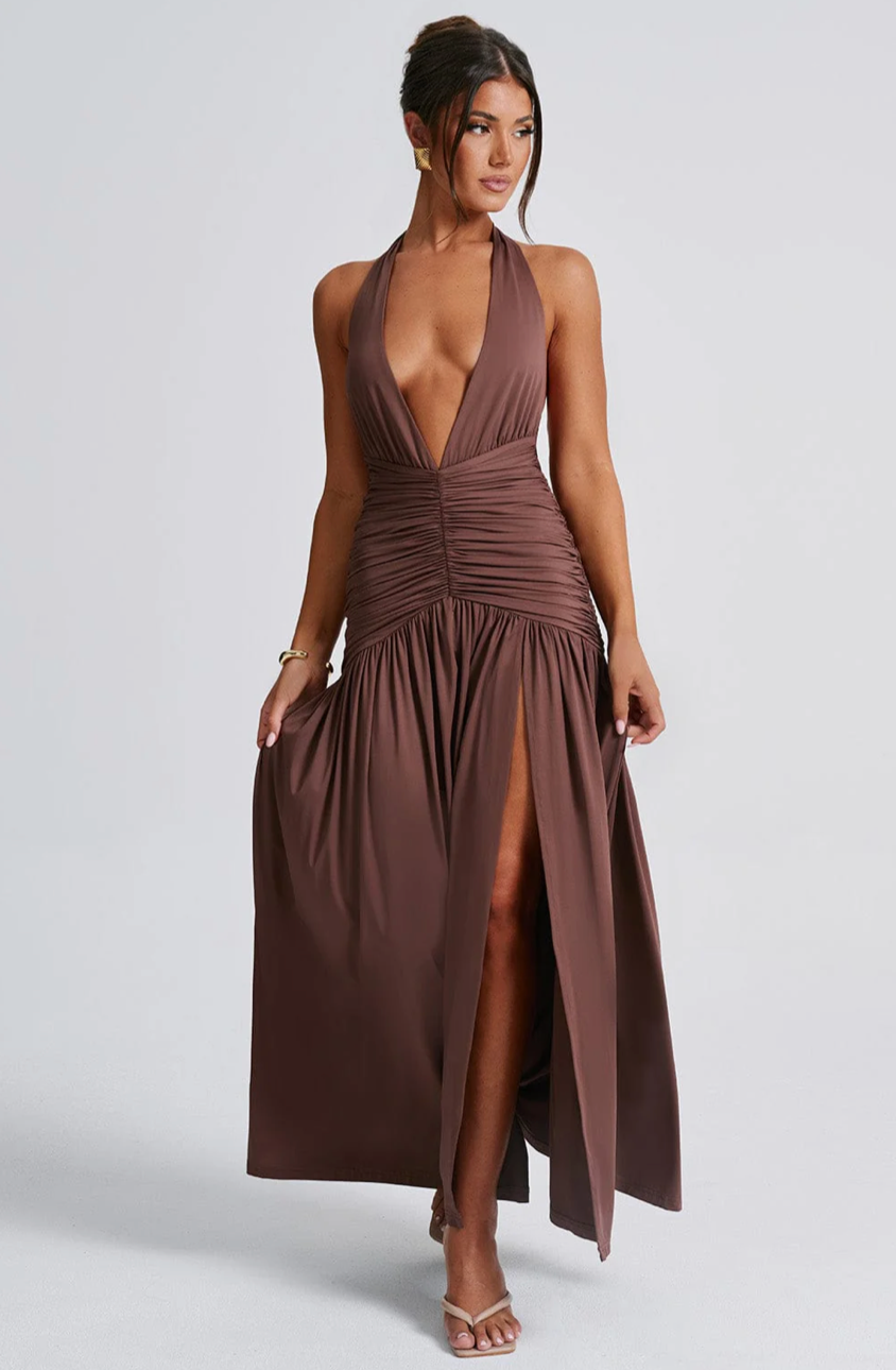 BELEN MAXI DRESS - CHOCOLATE