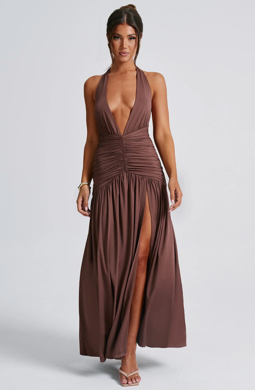 BELEN MAXI DRESS - CHOCOLATE