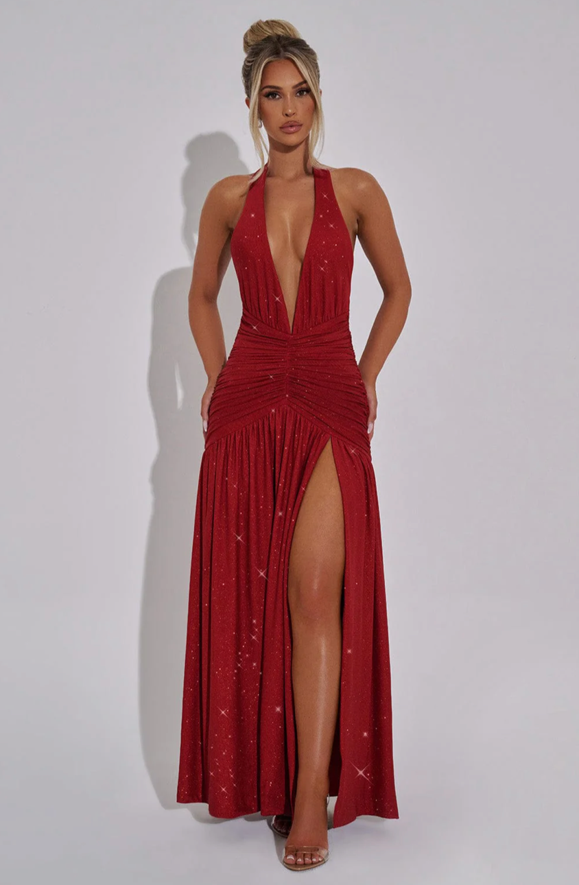 BELEN MAXI DRESS - RED SPARKLE