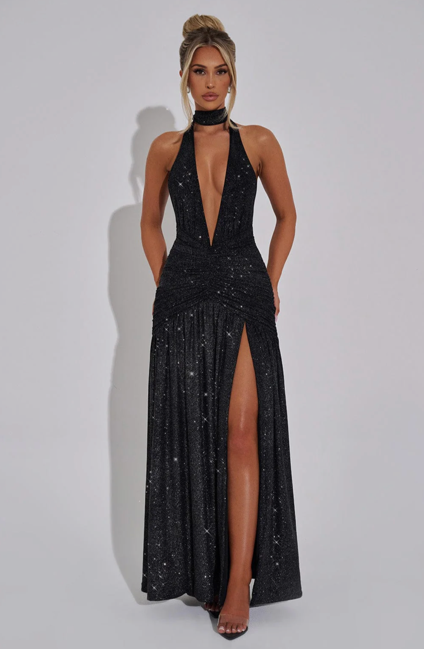 BELEN MAXI DRESS - BLACK SPARKLE