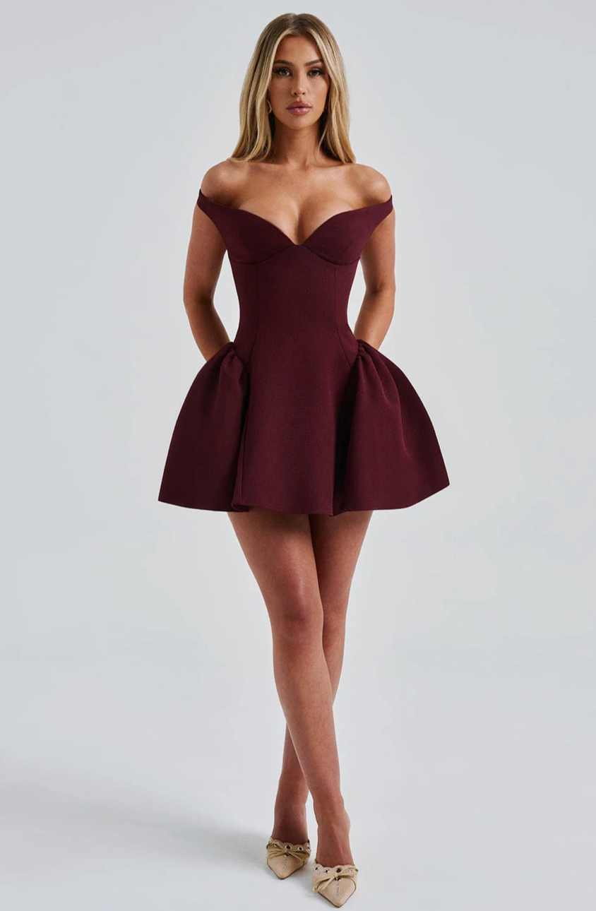 MILAGROS MINI DRESS - CHERRY LACQUER