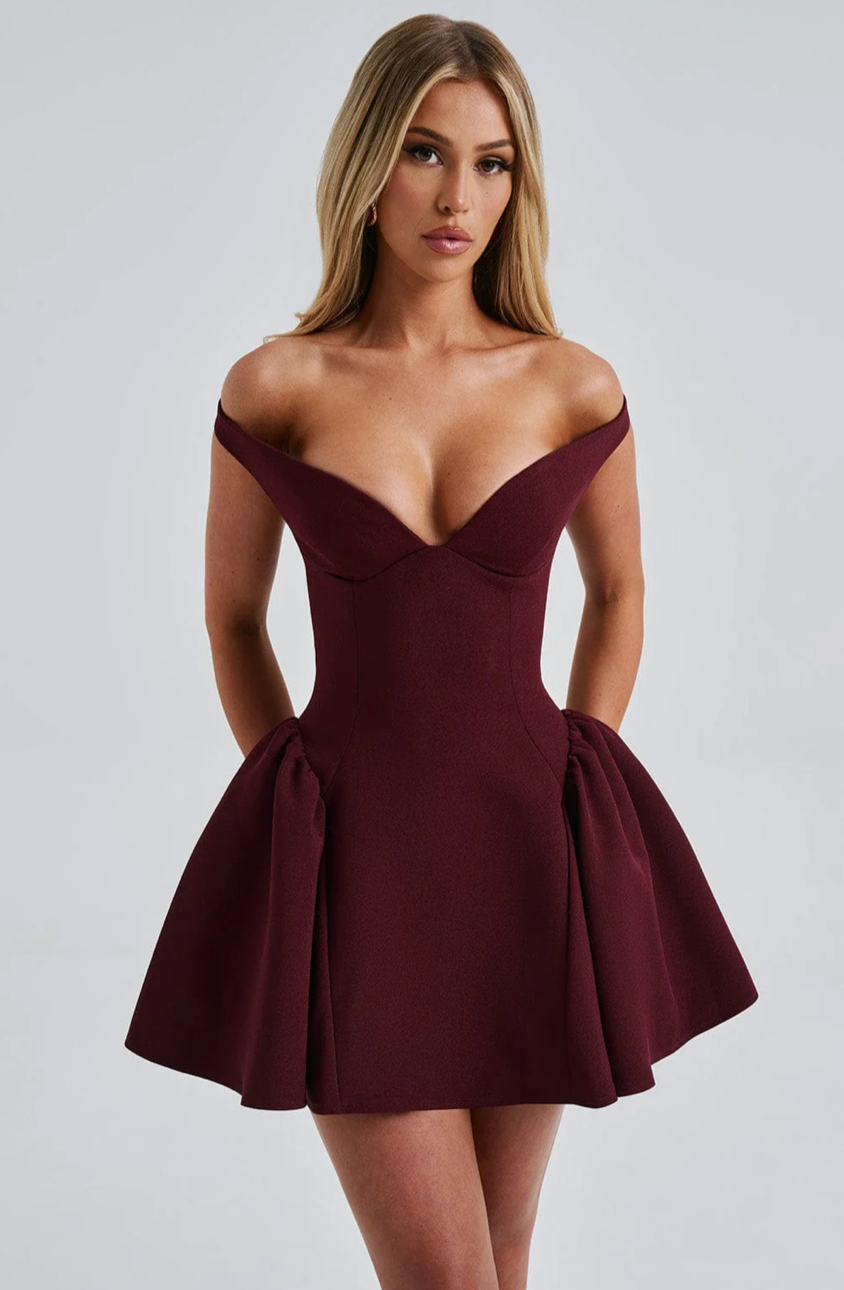 MILAGROS MINI DRESS - CHERRY LACQUER