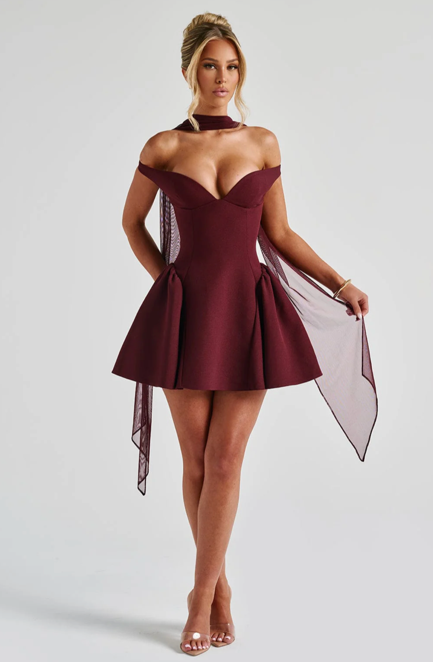 MILAGROS MINI DRESS - CHERRY LACQUER