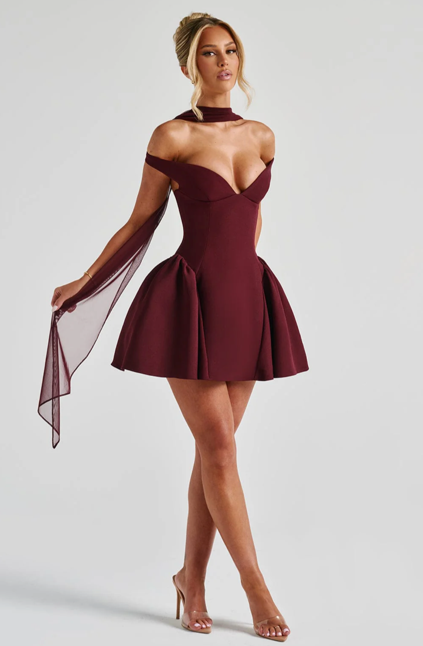 MILAGROS MINI DRESS - CHERRY LACQUER