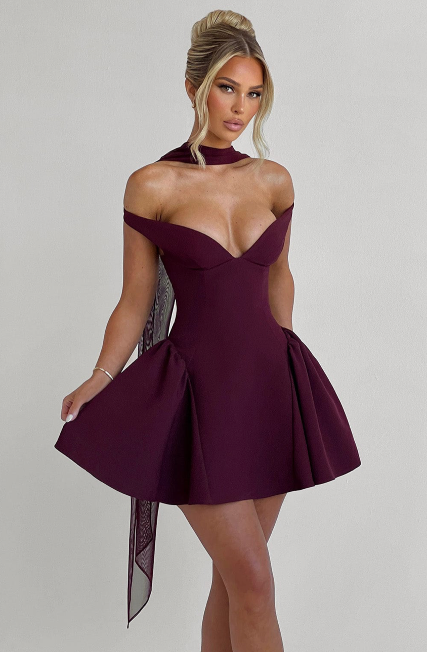 MILAGROS MINI DRESS - CHERRY LACQUER